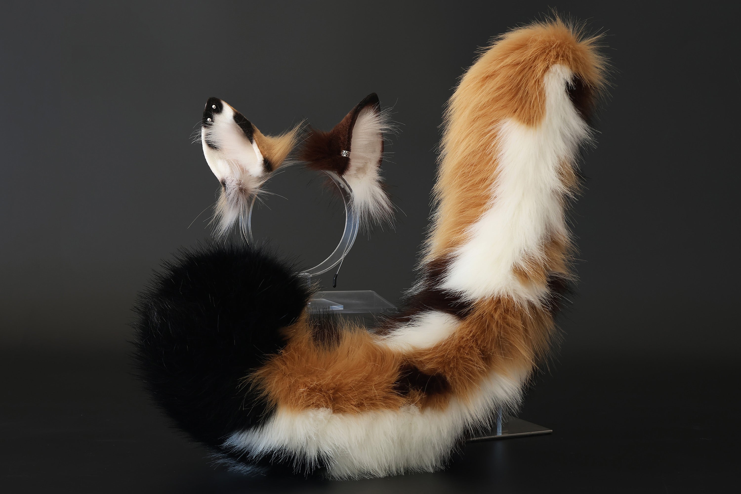 Calico faux fur cat ears and tail curved puppy tail and ears wolf tail and ears fox ears and tail butt plug set anime cosplay role play halloween Gift
