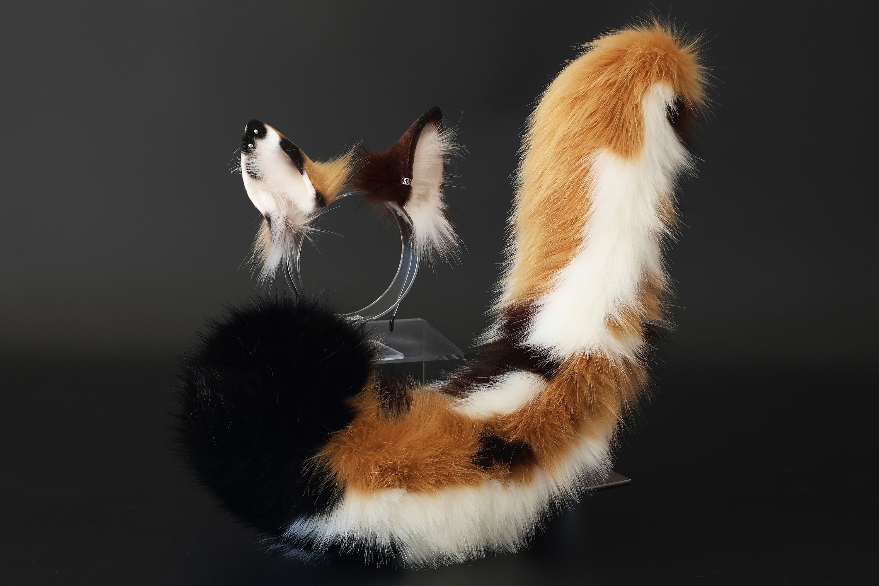 Calico faux fur cat ears and tail curved puppy tail and ears wolf tail and ears fox ears and tail butt plug set anime cosplay role play halloween Gift