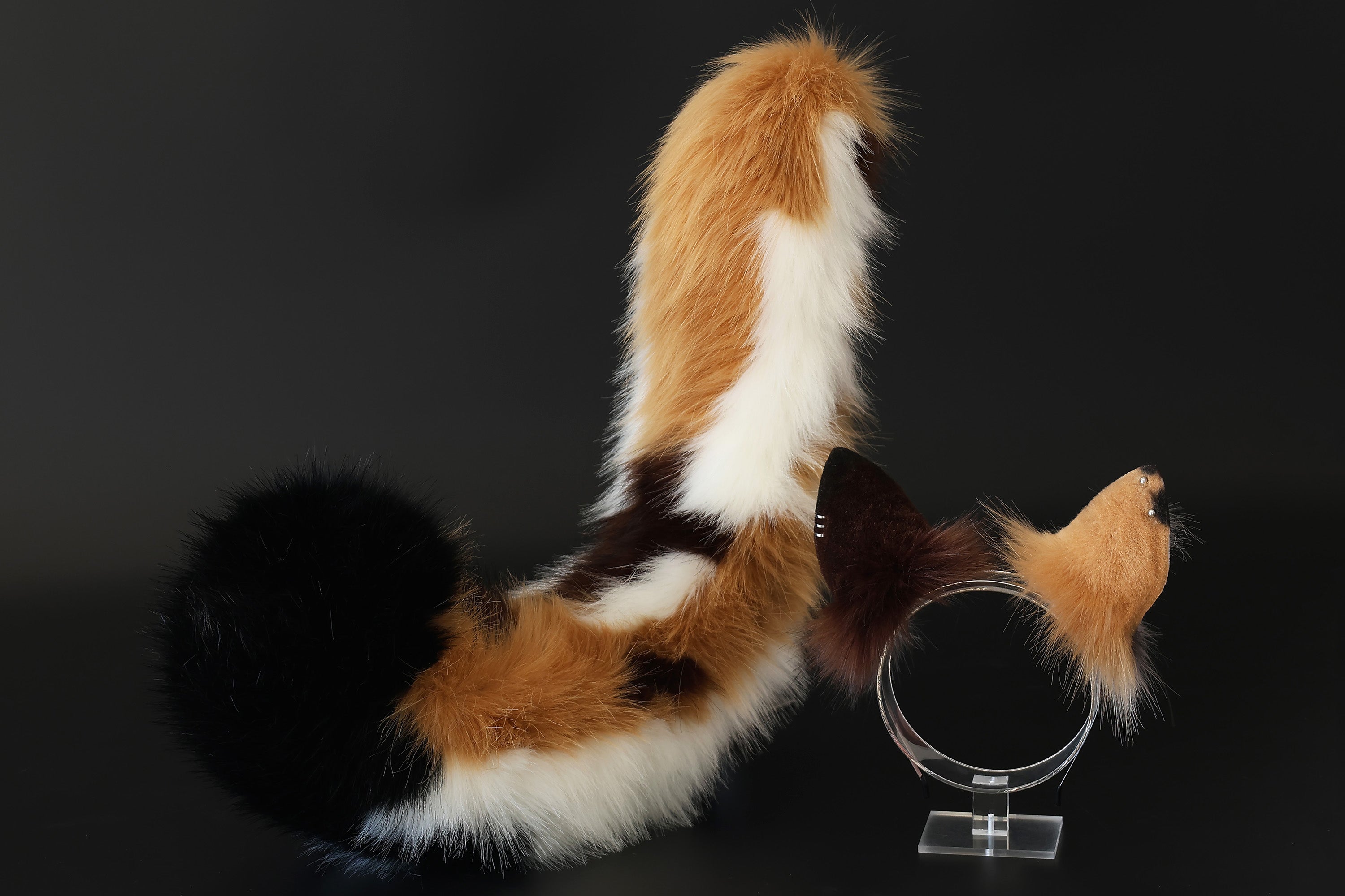 Calico faux fur cat ears and tail curved puppy tail and ears wolf tail and ears fox ears and tail butt plug set anime cosplay role play halloween Gift