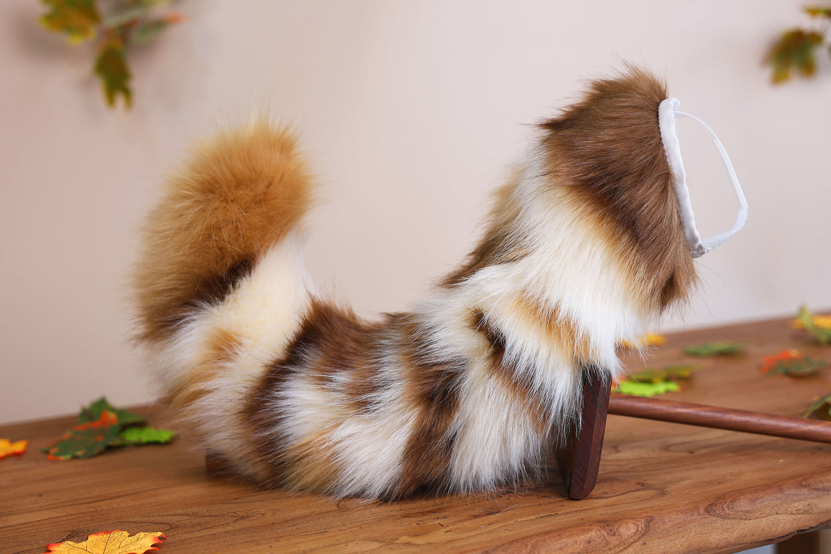 Calico hyper motion puppy tail sleeve and ears faux fur dog sleeves for silicone base - super motion tail covers - therian puppy kemonomimi
