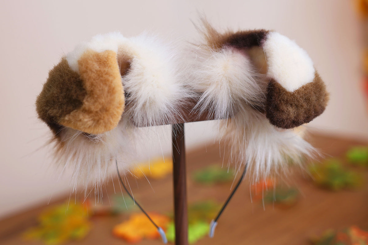 Calico hyper motion puppy tail sleeve and ears faux fur dog sleeves for silicone base - super motion tail covers - therian puppy kemonomimi