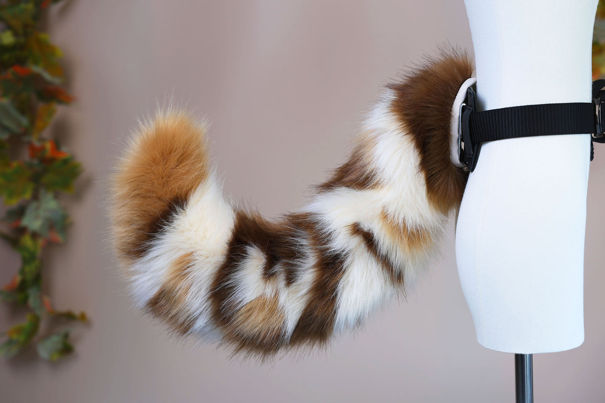 Calico hyper motion puppy tail sleeve and ears faux fur dog sleeves for silicone base - super motion tail covers - therian puppy kemonomimi