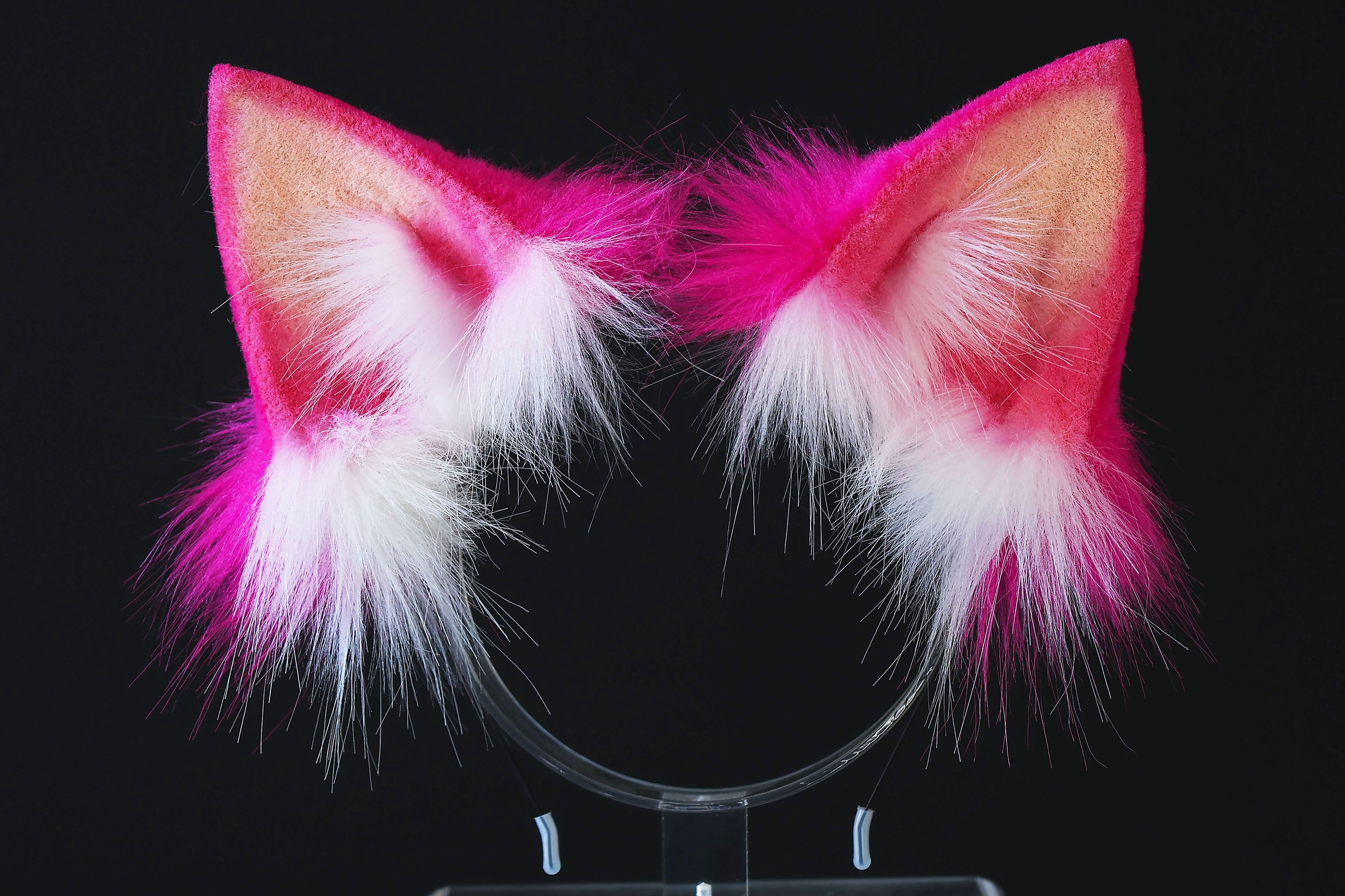 Cheshire cat ear and tail - Alice In Wonderland rose red purple stripes cheshire cat tail and ear cosplay therian kitten kemonomimi furry