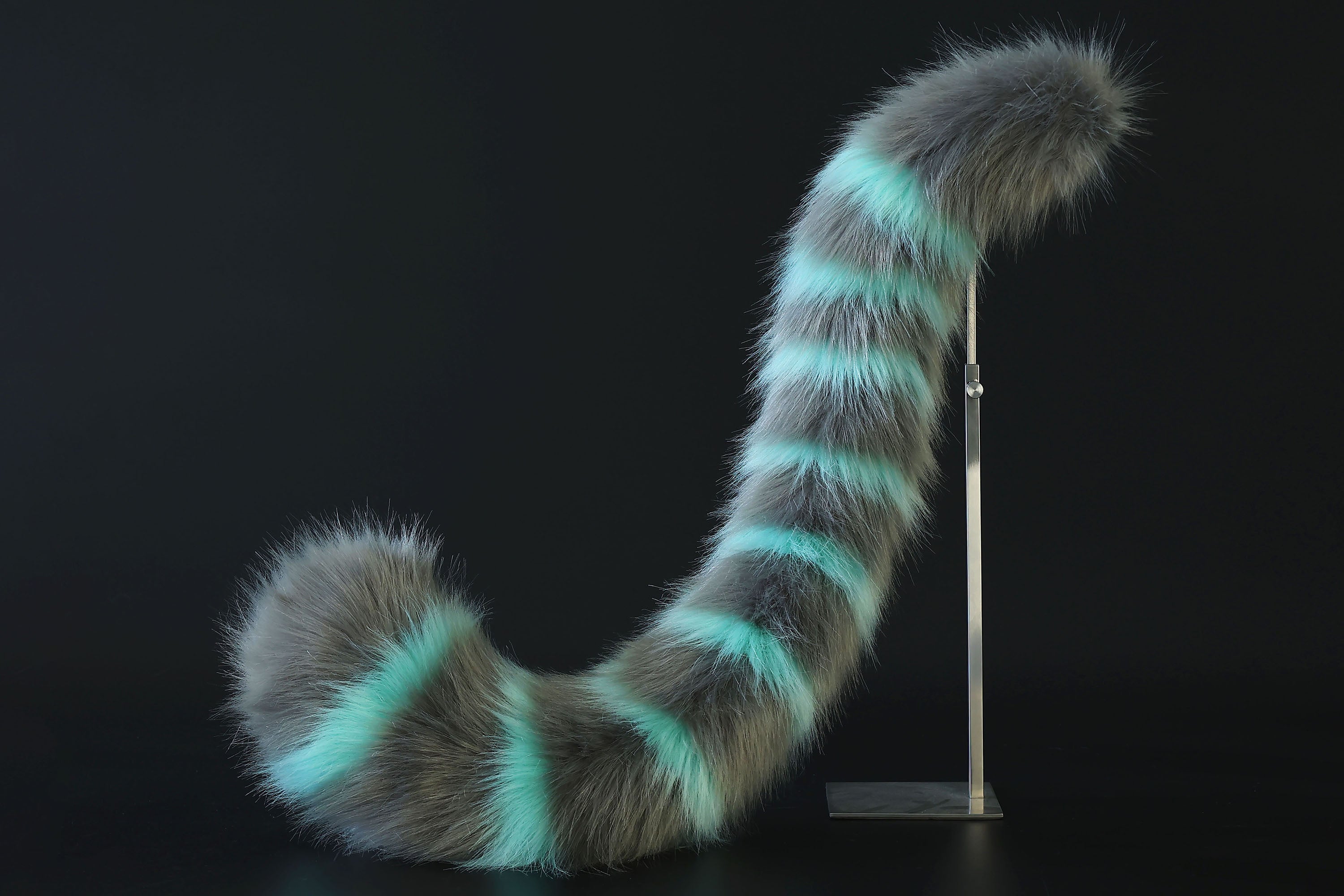 Cheshire cat ear and tail - Alice In Wonderland turquoise stripes cheshire cat tail butt plug and ear cheshire cat cosplay therian kitten kemonomimi