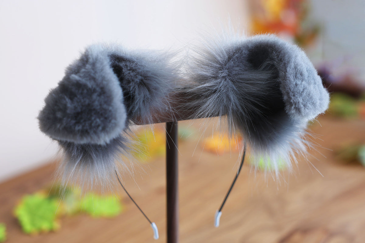 Dark gray faux fur puppy tail sleeve and ears faux fur dog sleeves for hyper motion silicone base - super motion tail covers therian kemonomimi
