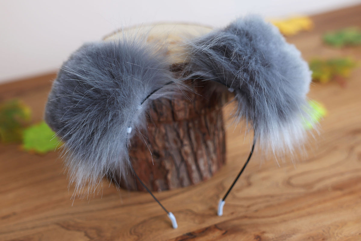 Dark gray faux fur puppy tail sleeve and ears faux fur dog sleeves for hyper motion silicone base - super motion tail covers therian kemonomimi