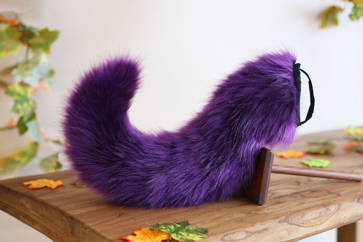 Dark purple faux fur puppy tail sleeve and ears faux fur dog sleeves for hyper motion silicone base - super motion tail covers therian kemonomimi