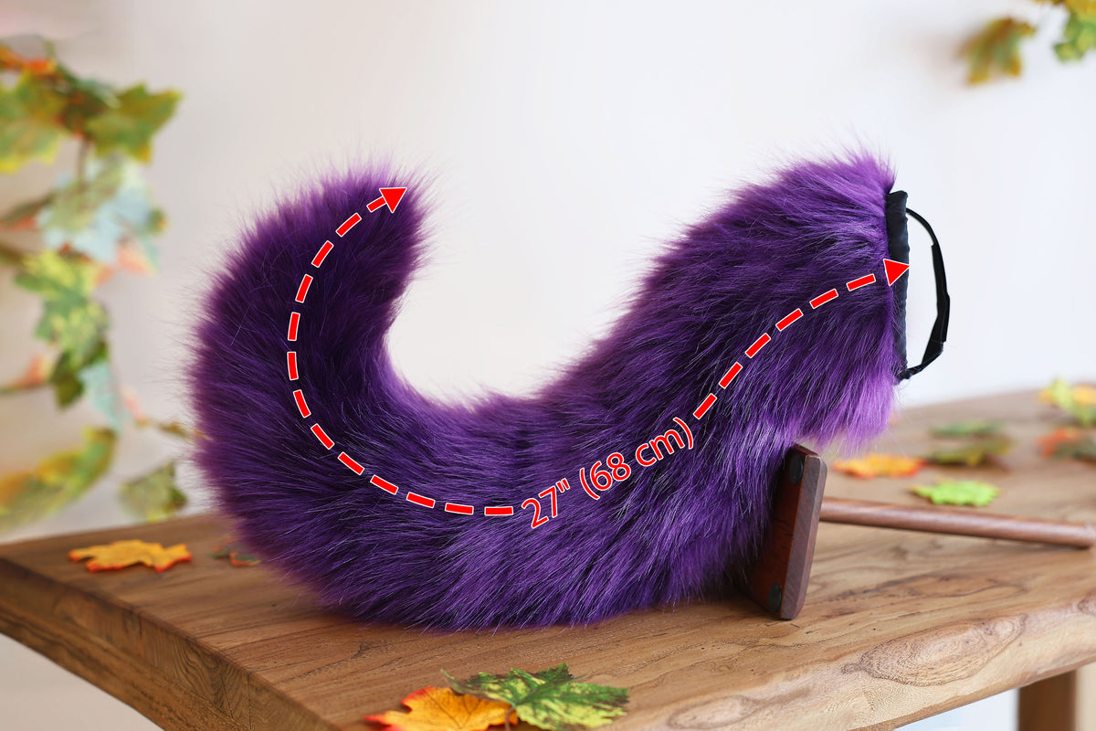 Dark purple faux fur puppy tail sleeve and ears faux fur dog sleeves for hyper motion silicone base - super motion tail covers therian kemonomimi