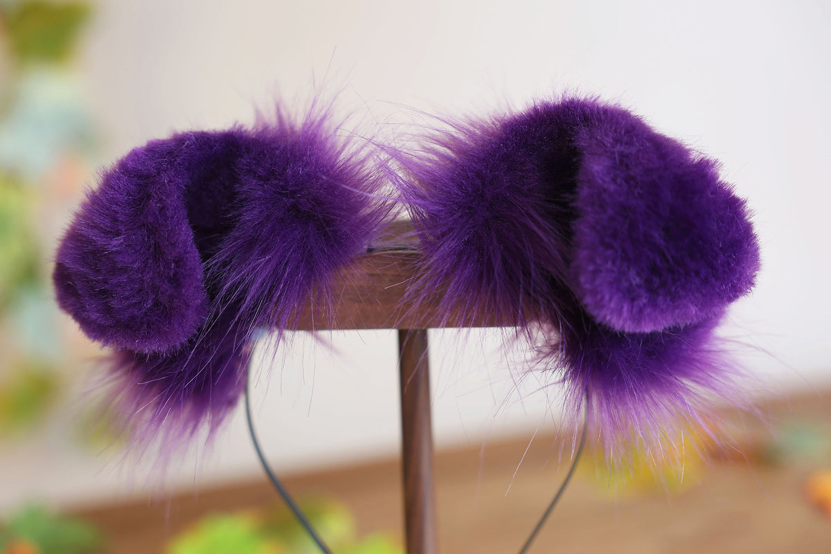 Dark purple faux fur puppy tail sleeve and ears faux fur dog sleeves for hyper motion silicone base - super motion tail covers therian kemonomimi