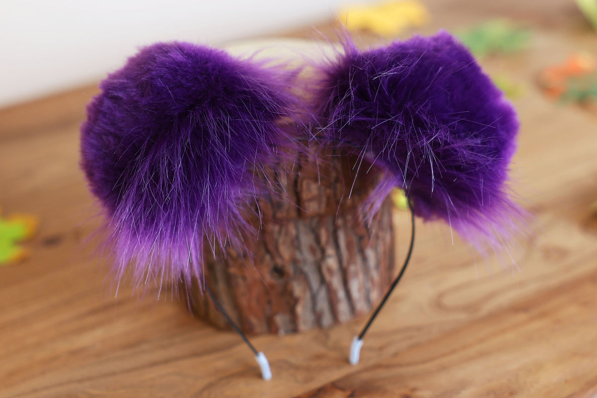 Dark purple faux fur puppy tail sleeve and ears faux fur dog sleeves for hyper motion silicone base - super motion tail covers therian kemonomimi