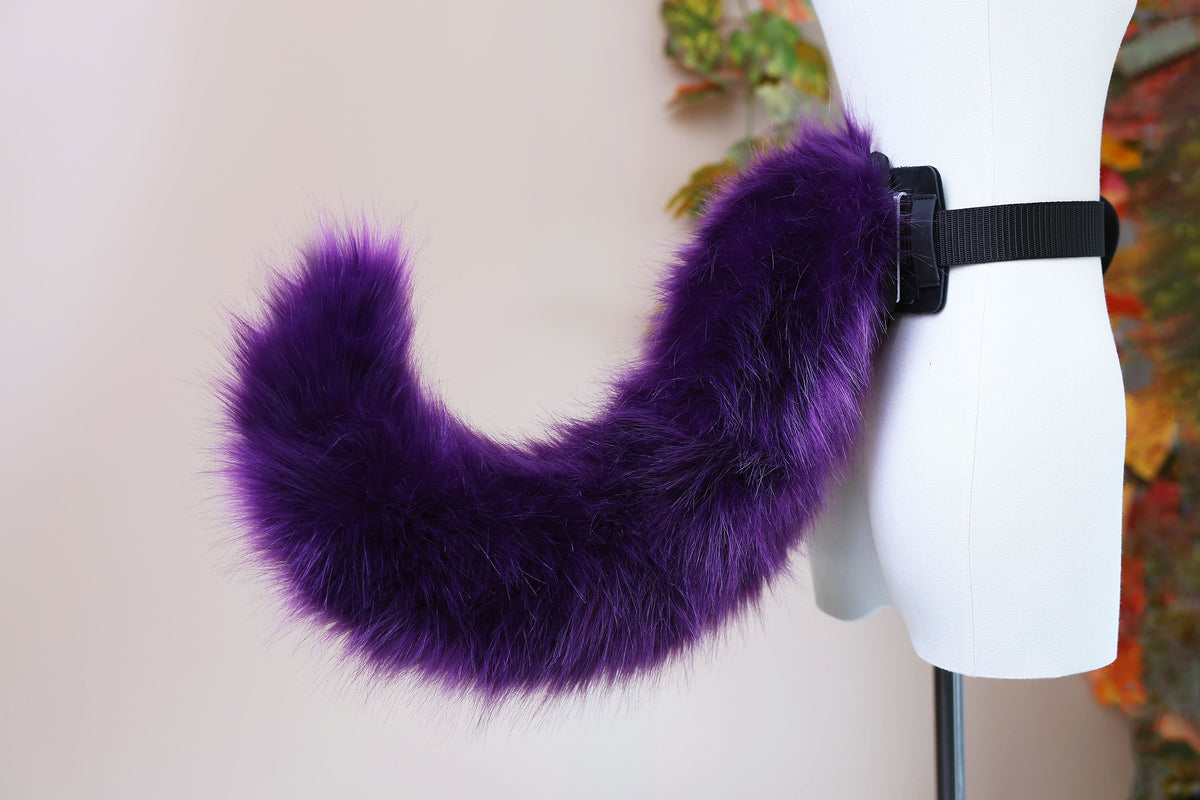 Dark purple faux fur puppy tail sleeve and ears faux fur dog sleeves for hyper motion silicone base - super motion tail covers therian kemonomimi