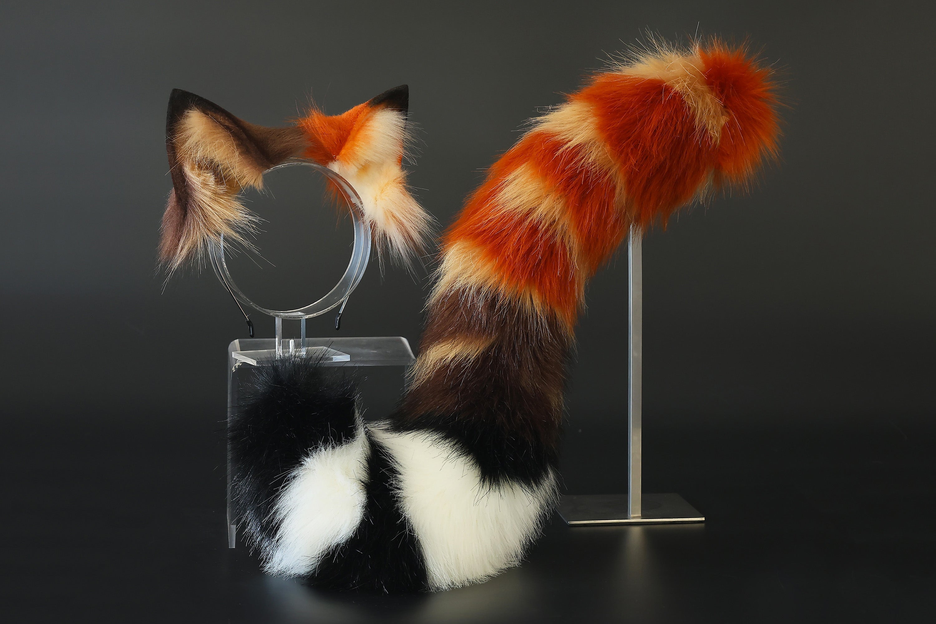 Faux fur cat ears and tail butt plug brown stripes kitten tail and ears curved lynx cat tail and ear therian anime cosplay kitten kemonomimi role play