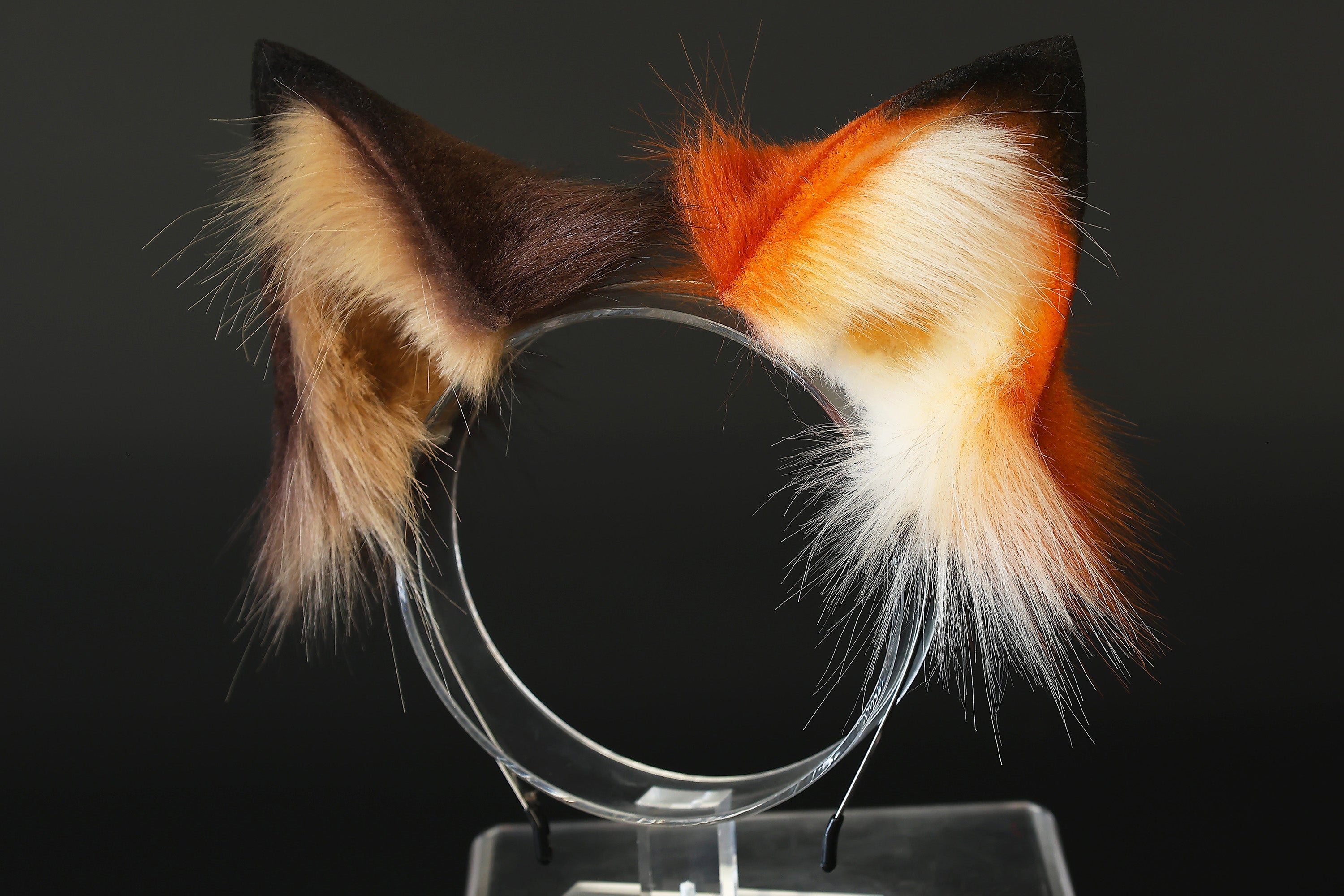 Faux fur cat ears and tail butt plug brown stripes kitten tail and ears curved lynx cat tail and ear therian anime cosplay kitten kemonomimi role play