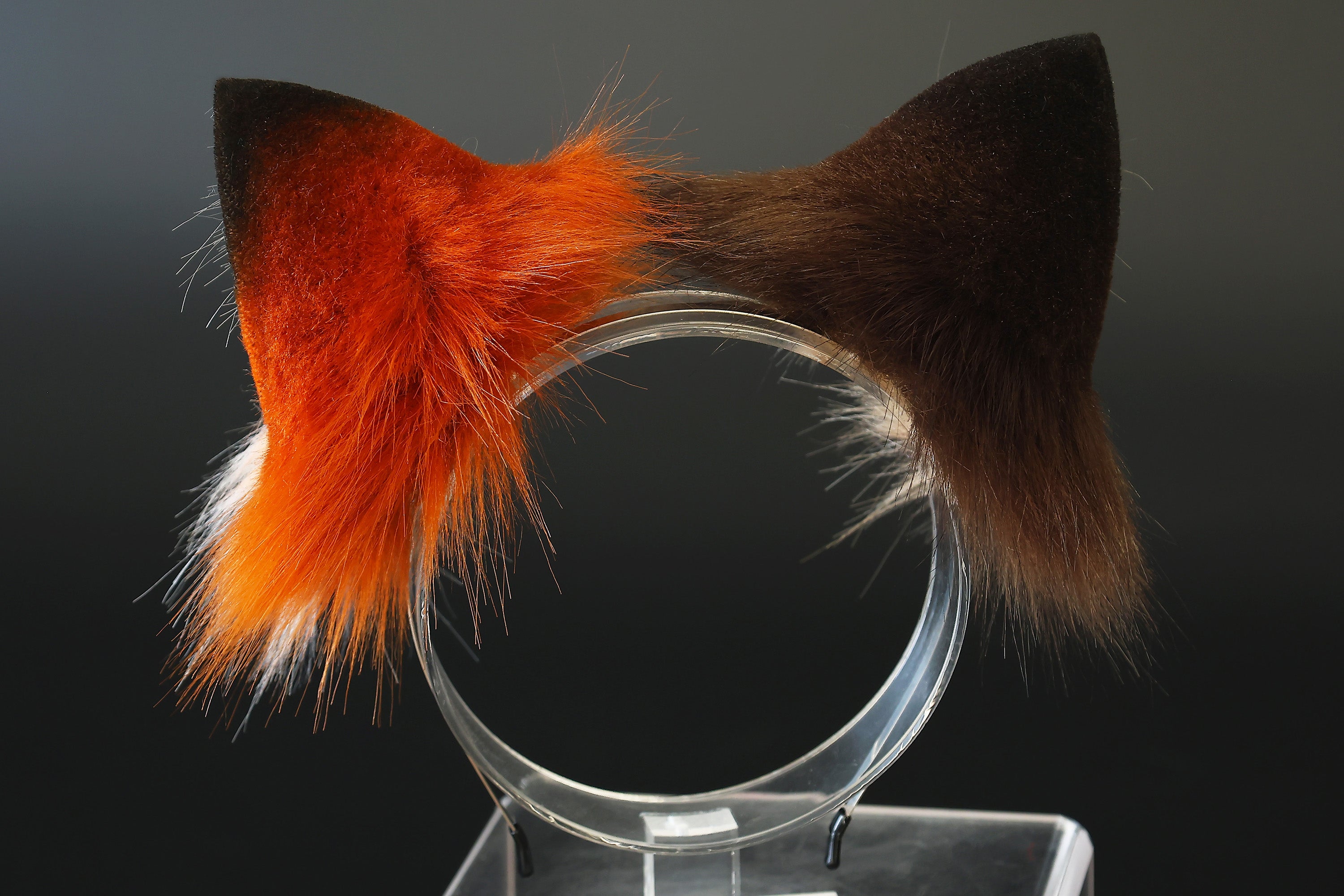 Faux fur cat ears and tail butt plug brown stripes kitten tail and ears curved lynx cat tail and ear therian anime cosplay kitten kemonomimi role play