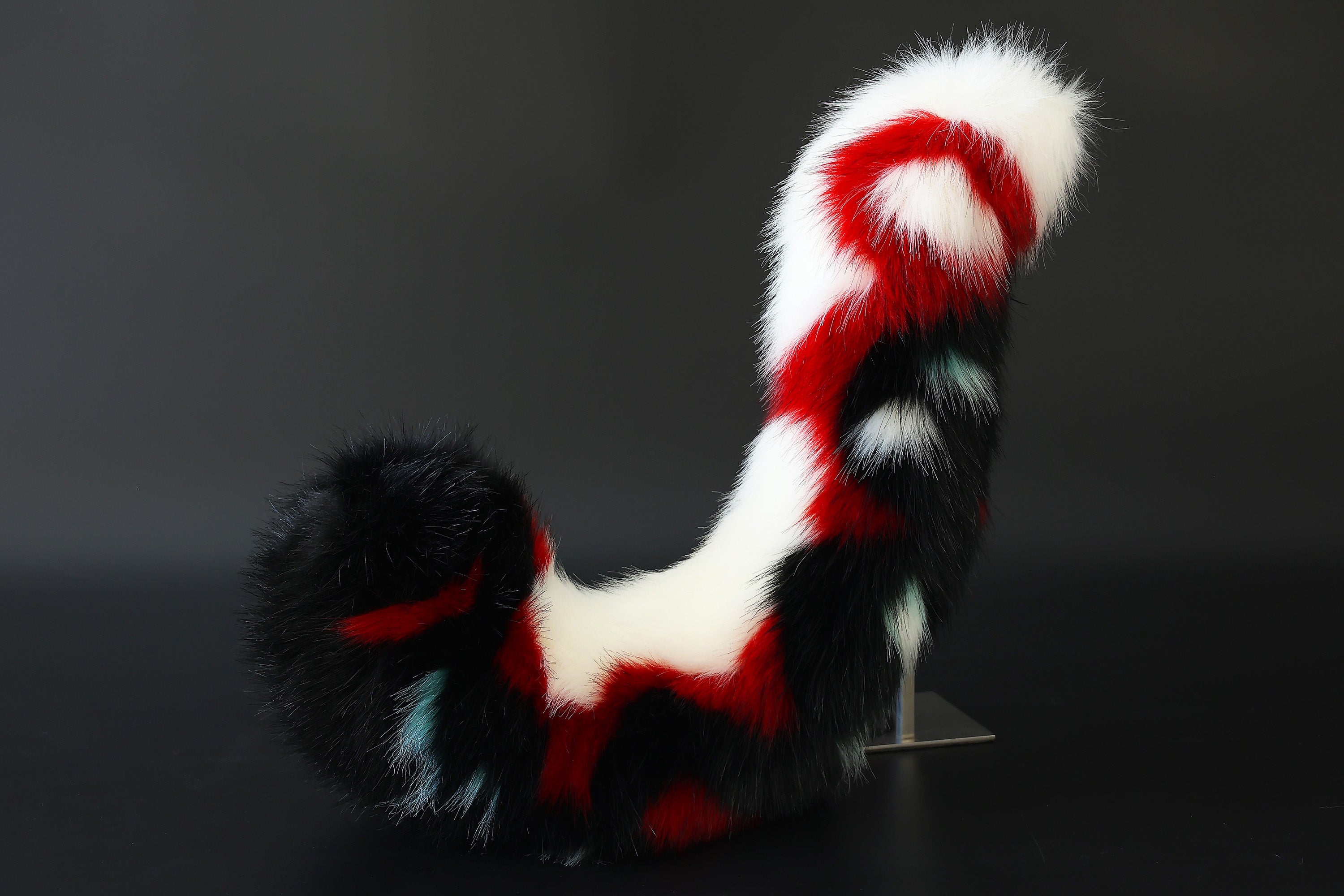 Faux fur cat tail and ear red white stripes kitten ear and tail butt plug anime cosplay therian fox ear and tail wolf ear and tail cat kemonomimi