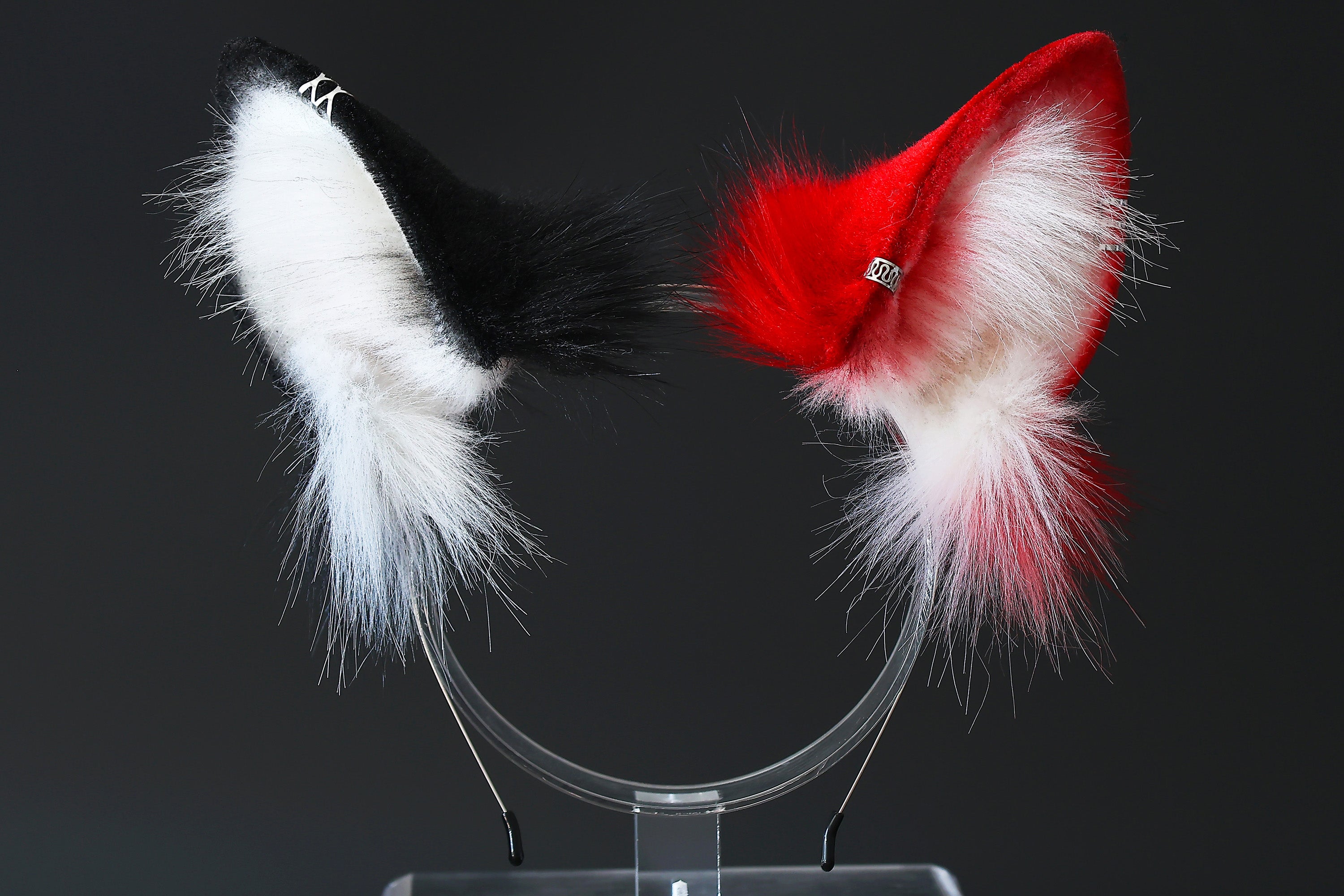 Faux fur cat tail and ear red white stripes kitten ear and tail butt plug anime cosplay therian fox ear and tail wolf ear and tail cat kemonomimi