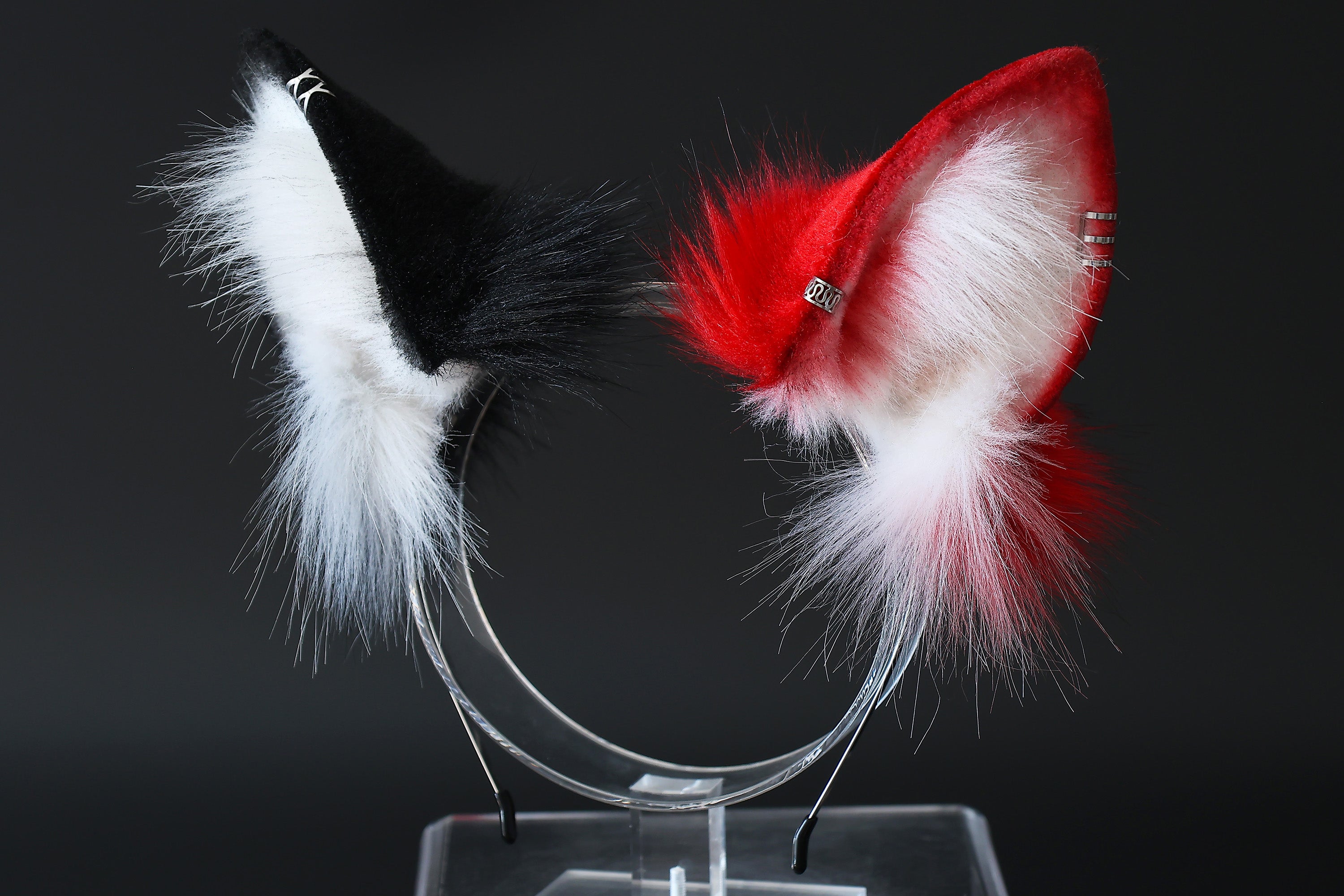 Faux fur cat tail and ear red white stripes kitten ear and tail butt plug anime cosplay therian fox ear and tail wolf ear and tail cat kemonomimi
