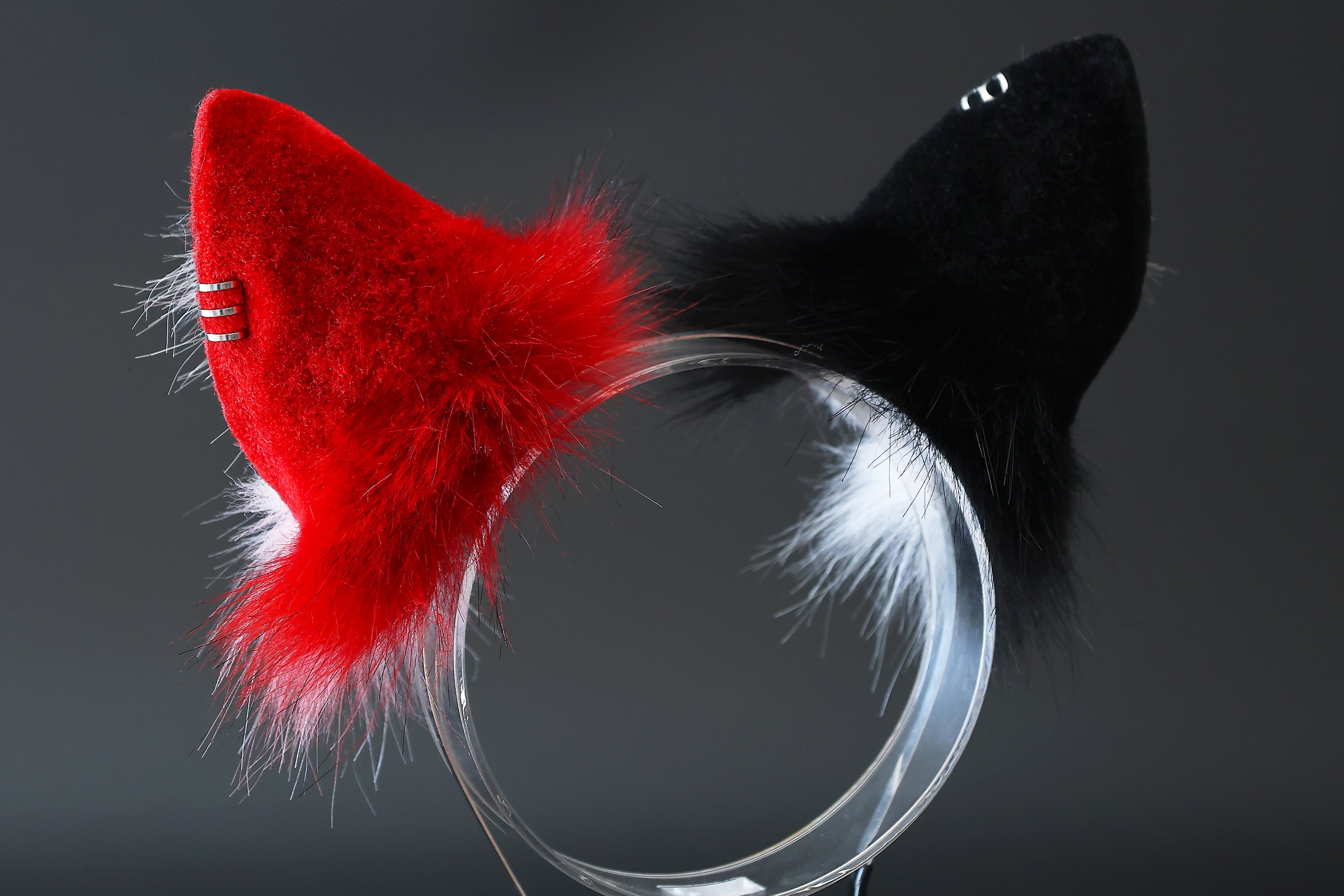 Faux fur cat tail and ear red white stripes kitten ear and tail butt plug anime cosplay therian fox ear and tail wolf ear and tail cat kemonomimi