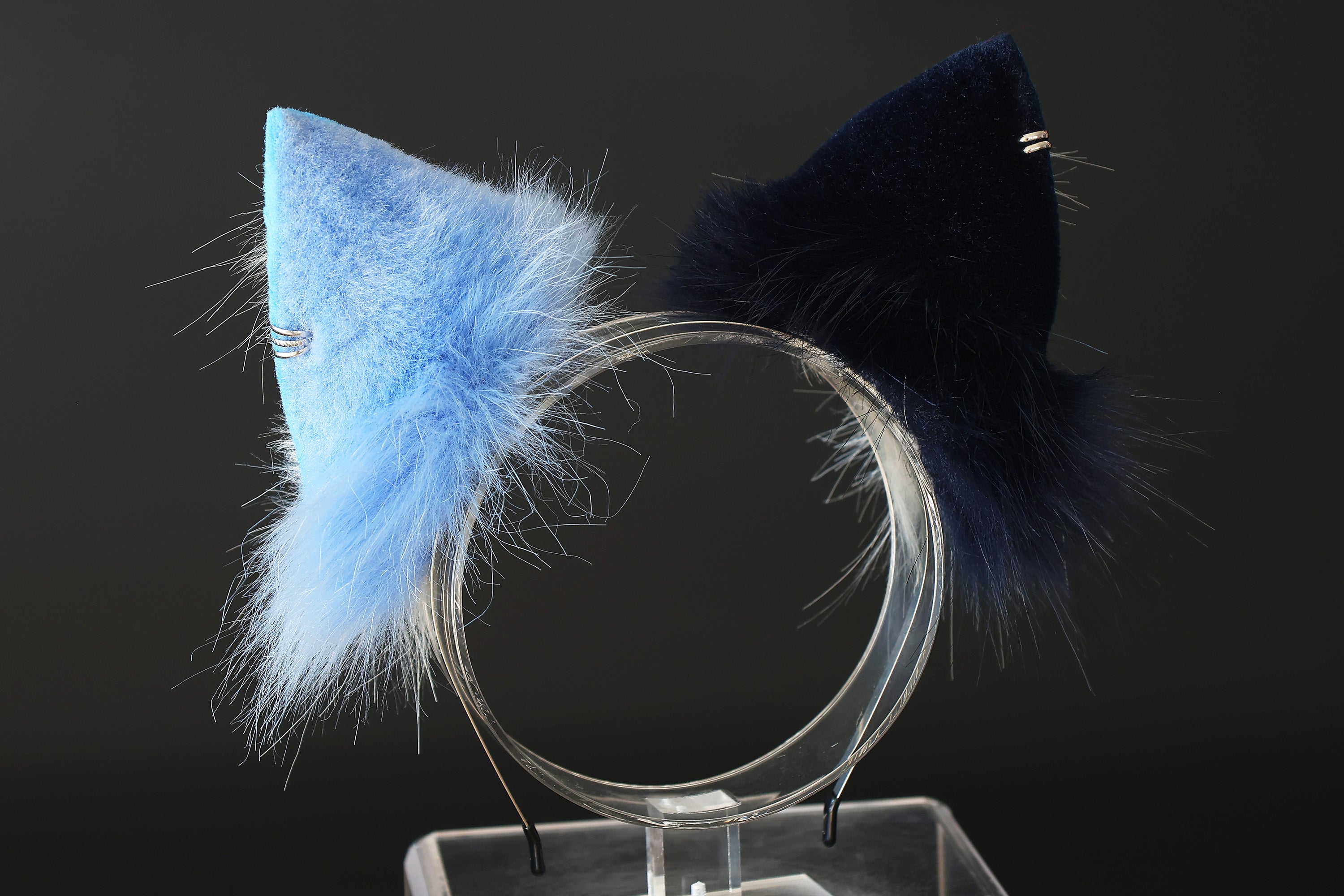 Faux fur cat tail and ear set blue white black kitten ear and tail butt plug anime cosplay therian fox ear and tail wolf ear and tail cat kemonomimi kitten