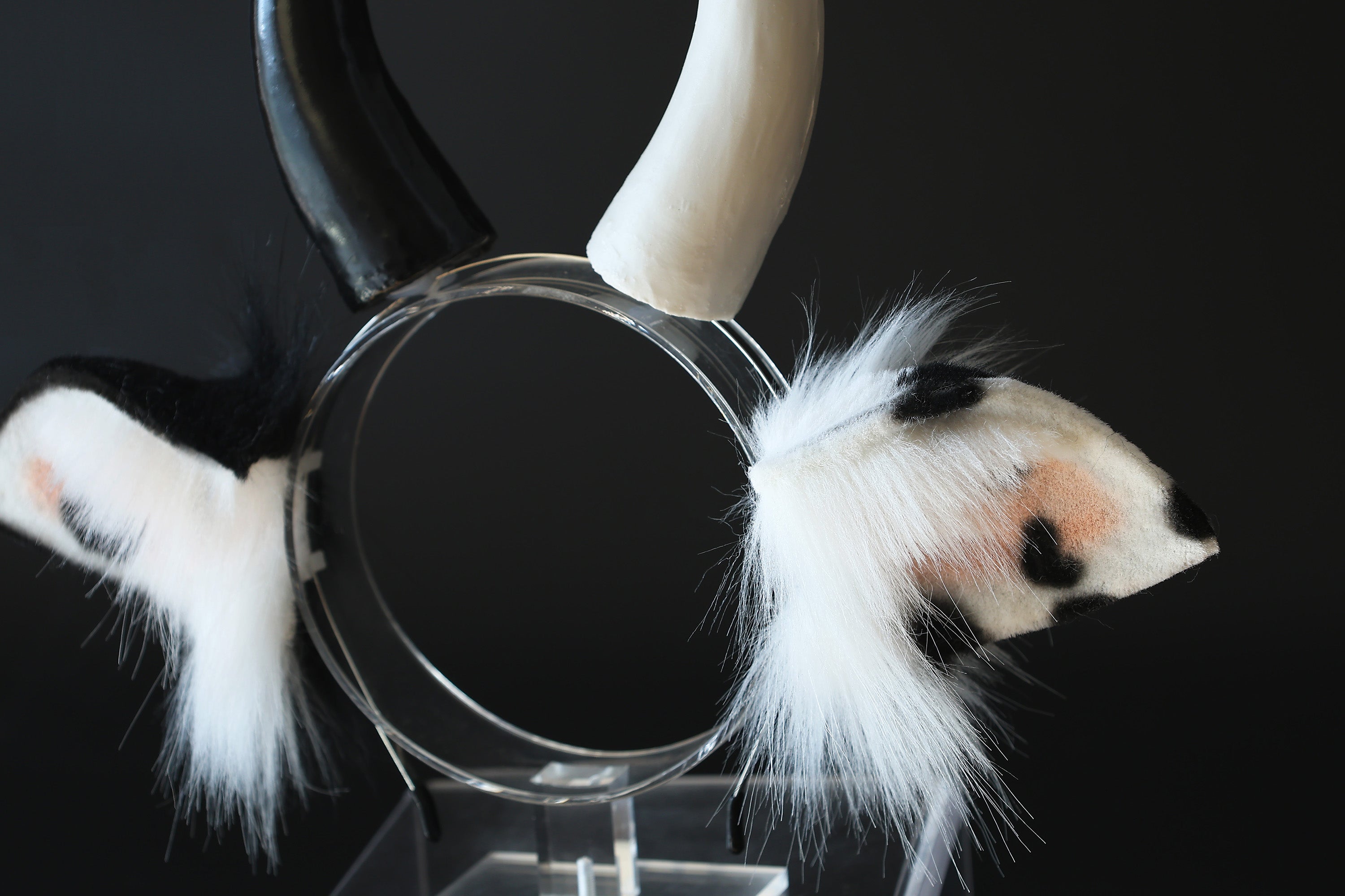 Faux fur cow costume ears and tail butt plug cow kemonomimi  cow cosplay white black cow ears with horns therian anime cosplay christmas gift birthday