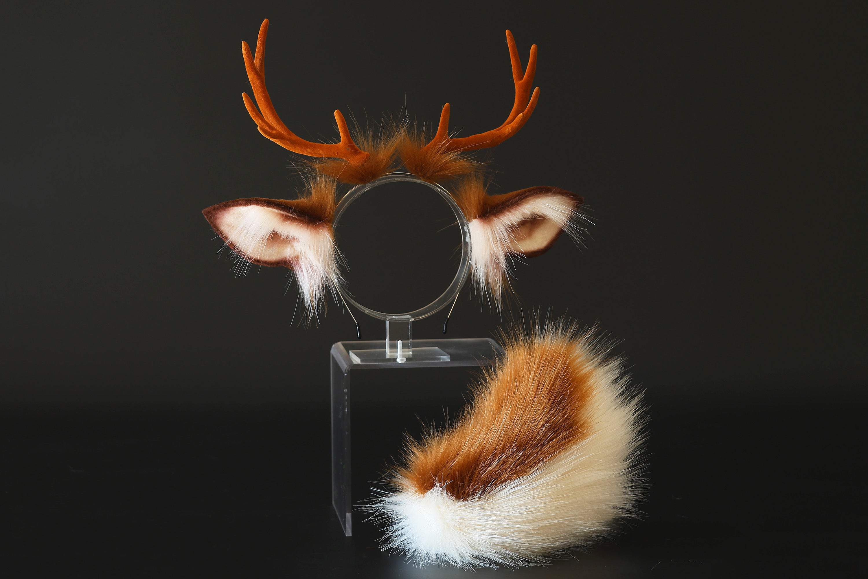 Faux fur deer ears and tail butt plug deer kemonomimi costume deer cosplay brown deer ears with horns therian anime cosplay christmas gift birthday