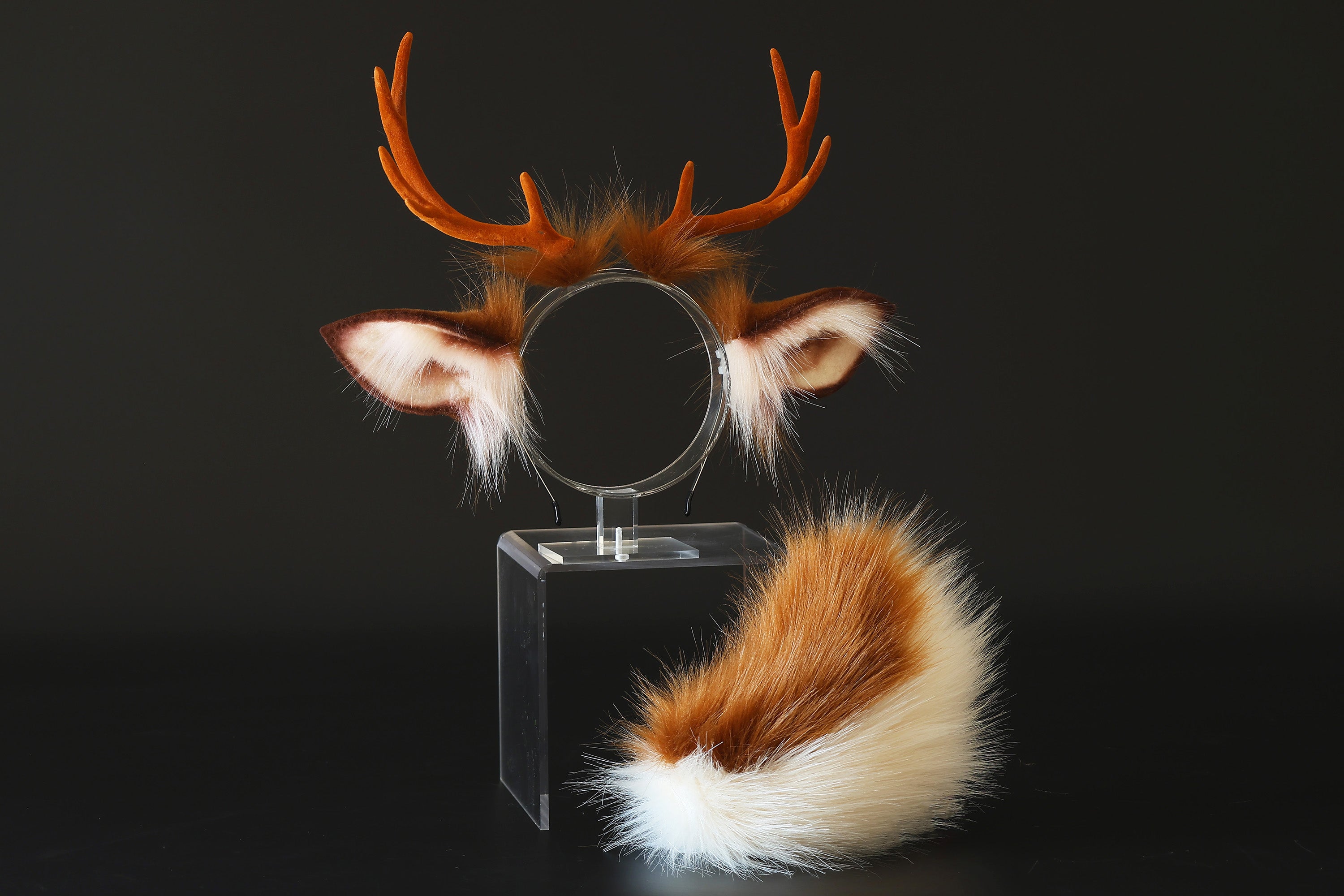 Faux fur deer ears and tail butt plug deer kemonomimi costume deer cosplay brown deer ears with horns therian anime cosplay christmas gift birthday