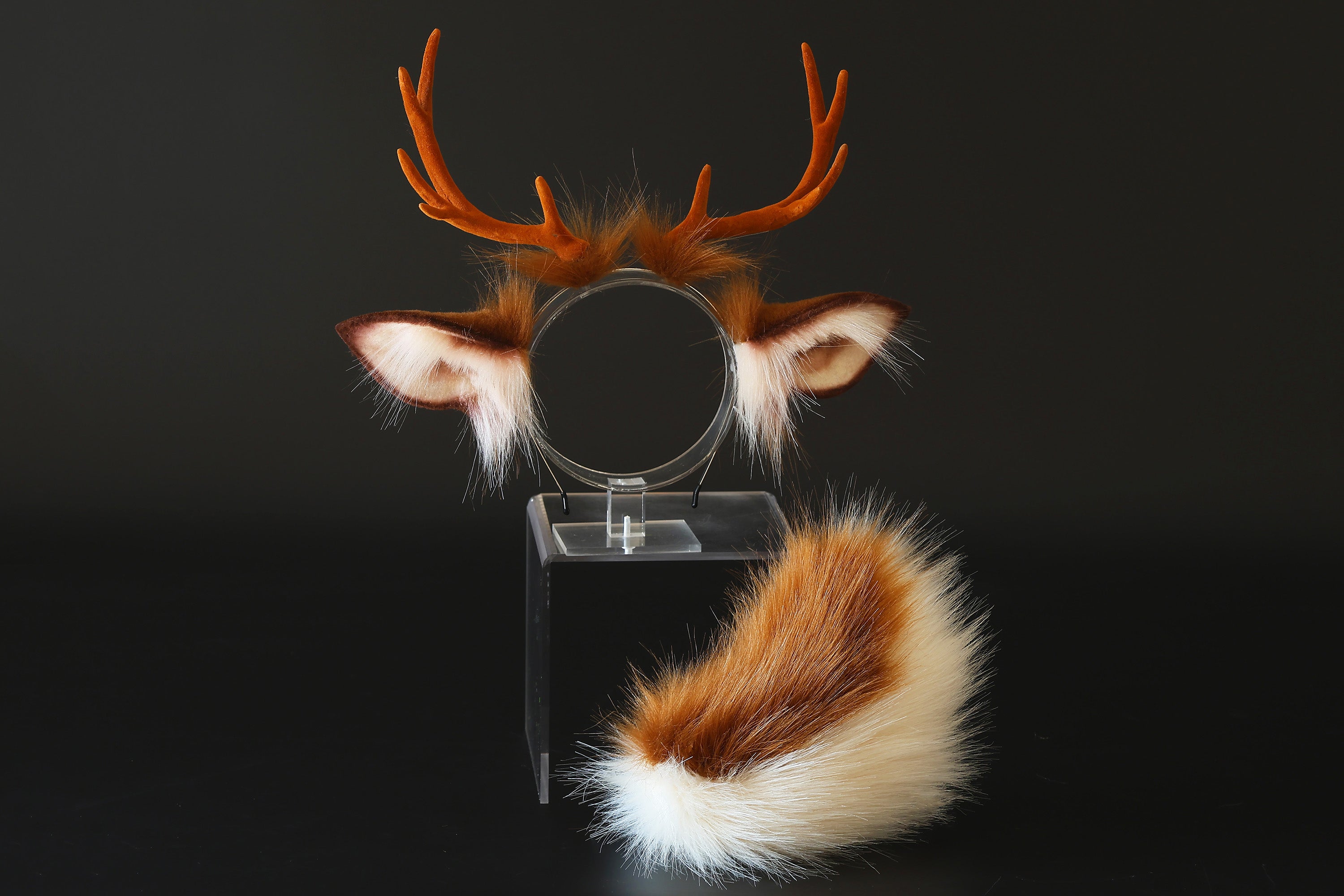 Faux fur deer ears and tail butt plug deer kemonomimi costume deer cosplay brown deer ears with horns therian anime cosplay christmas gift birthday