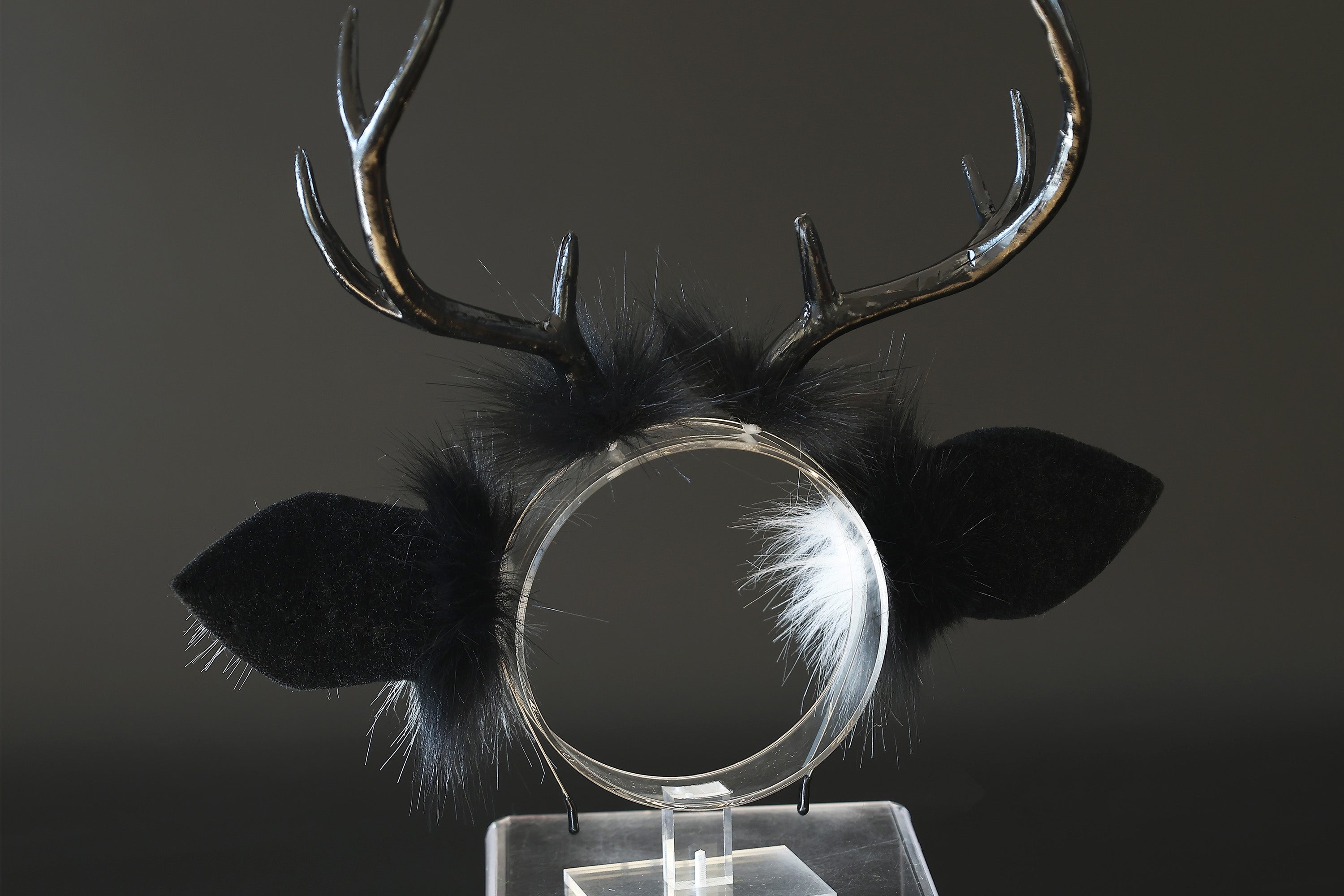 Faux fur deer ears and tail butt plug deer kemonomimi deer cosplay black deer ears with horns therian anime cosplay christmas gift birthday