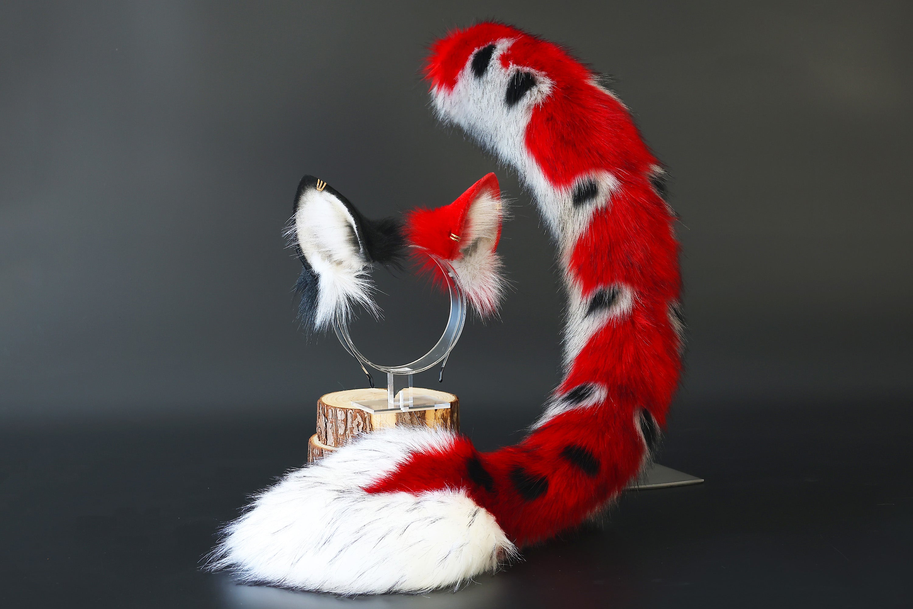 Faux fur dragon tail plug and ear anime cosplay fluffy tipped dragon wirin wickerbeast fursuit tail furry tail and ear lolita kemonomimi therian