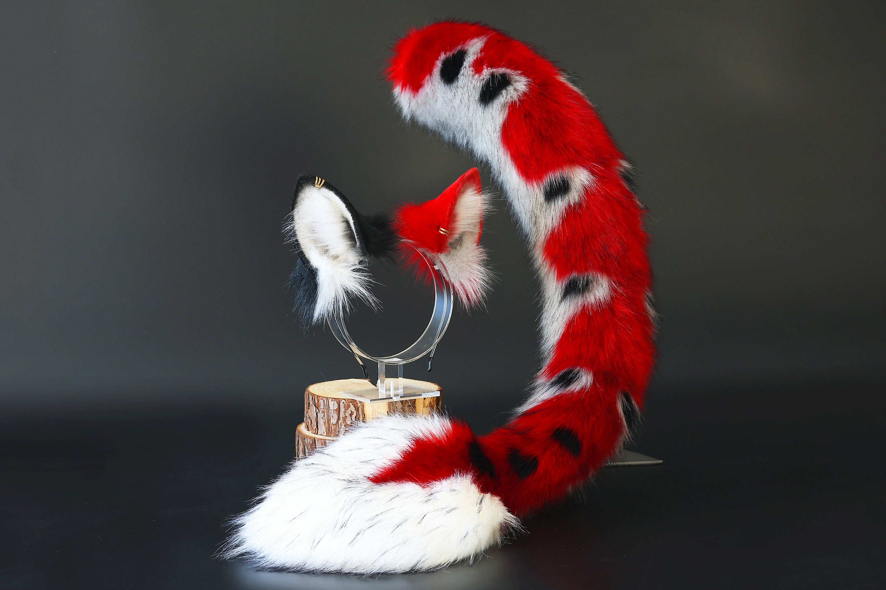 Faux fur dragon tail plug and ear anime cosplay fluffy tipped dragon wirin wickerbeast fursuit tail furry tail and ear lolita kemonomimi therian