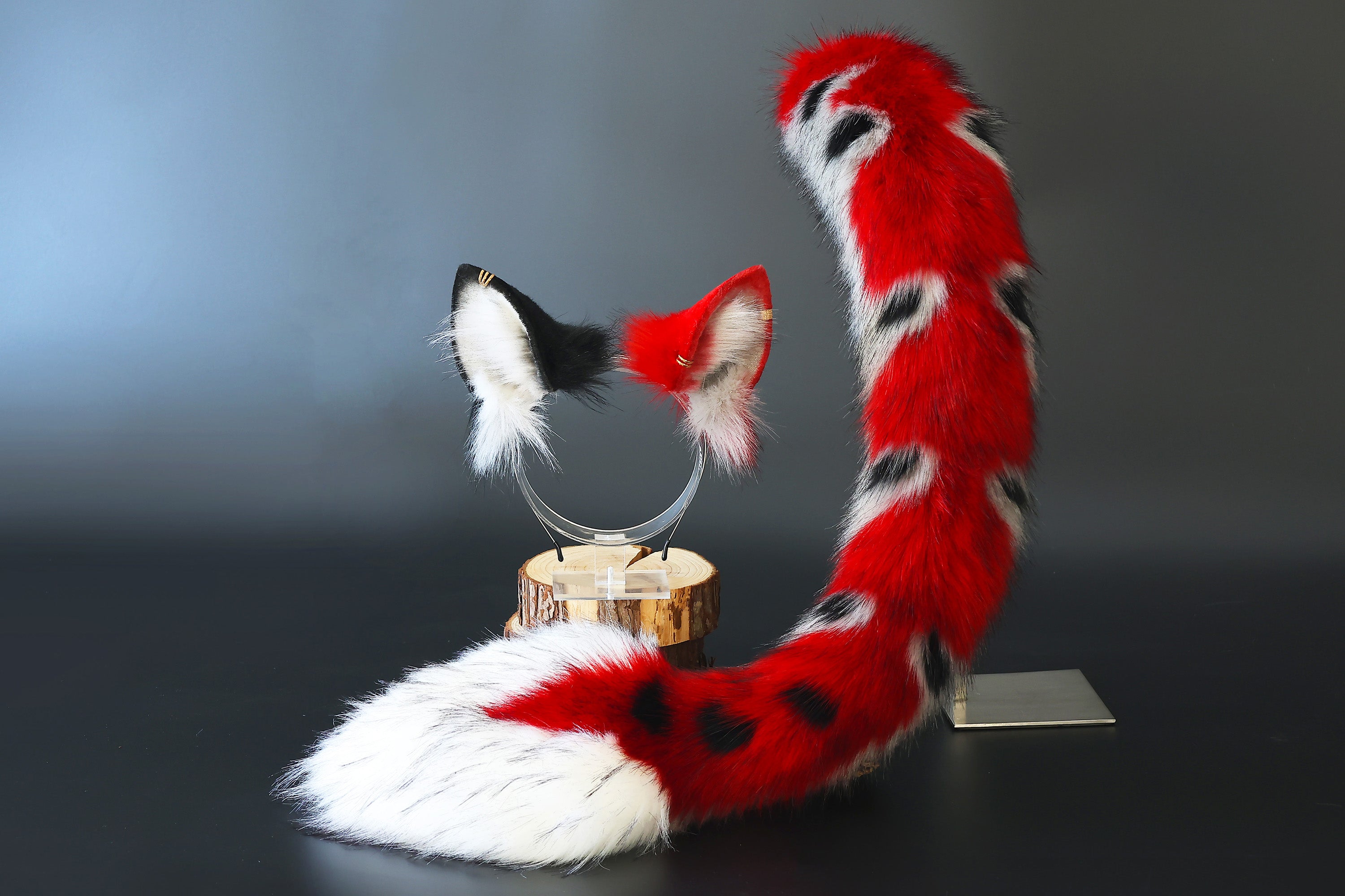 Faux fur dragon tail plug and ear anime cosplay fluffy tipped dragon wirin wickerbeast fursuit tail furry tail and ear lolita kemonomimi therian