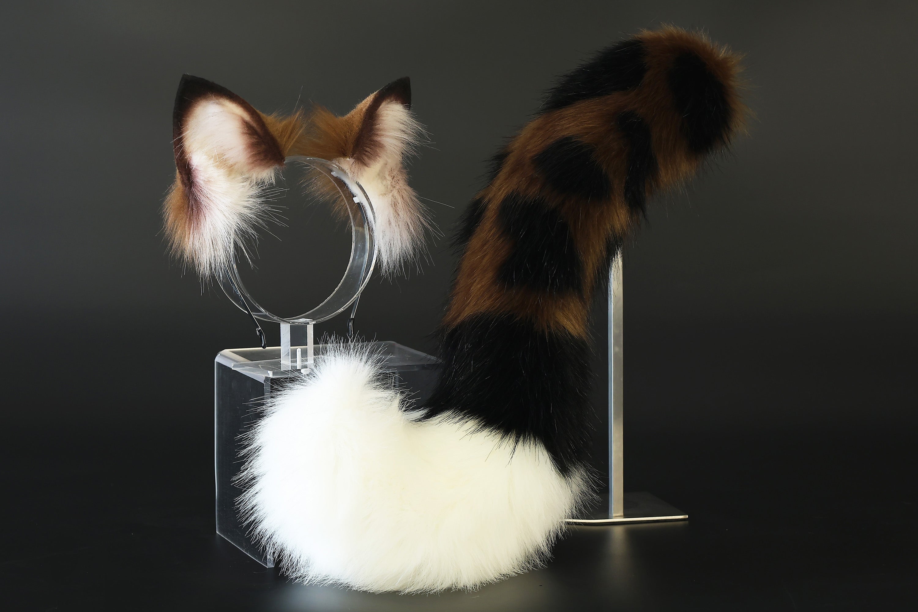 Faux fur ocelot cat ears and tail brown leopard cat tail and ears wildcat  tail and ear therian anime cosplay kitten ear and tail kemonomimi