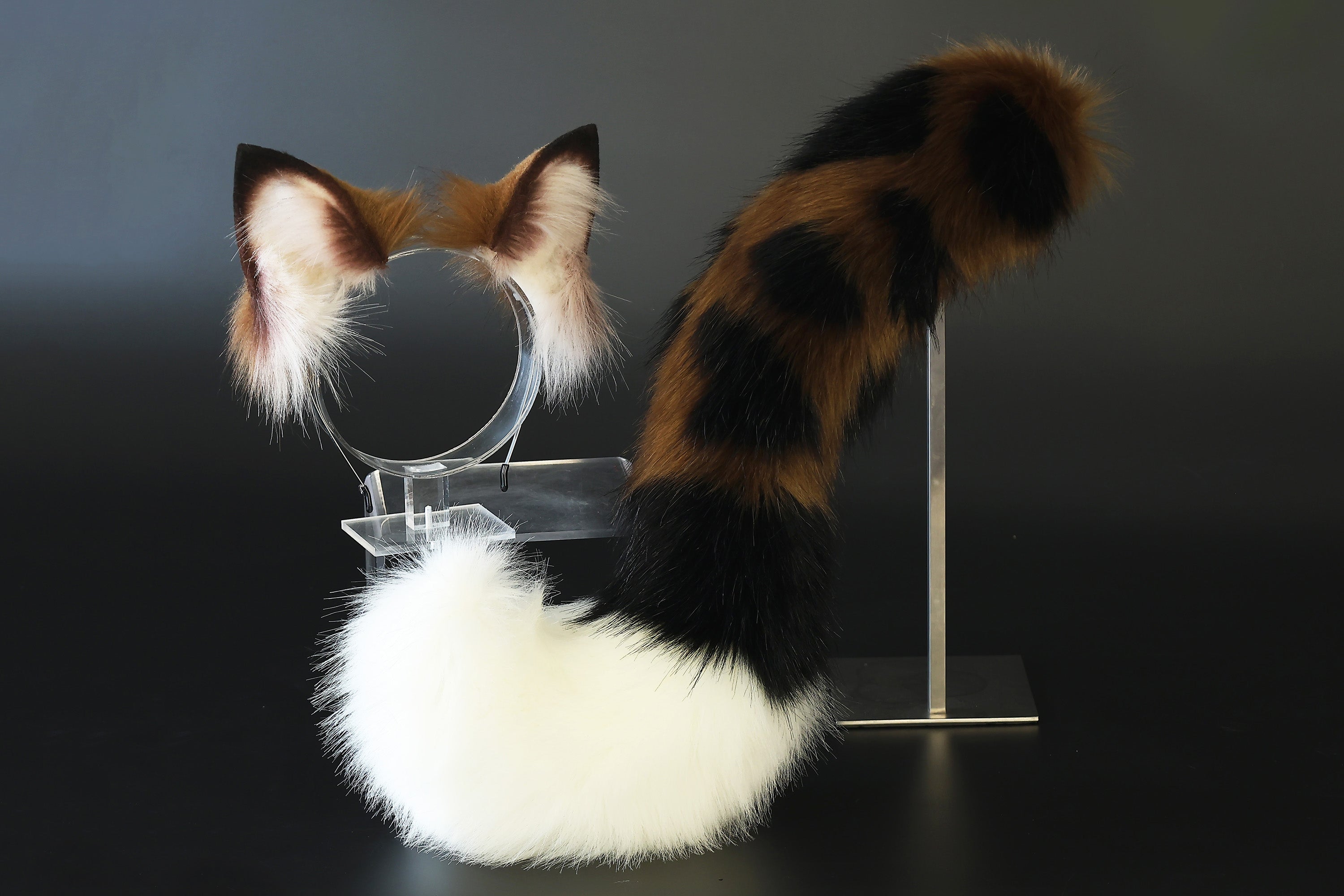 Faux fur ocelot cat ears and tail brown leopard cat tail and ears wildcat  tail and ear therian anime cosplay kitten ear and tail kemonomimi