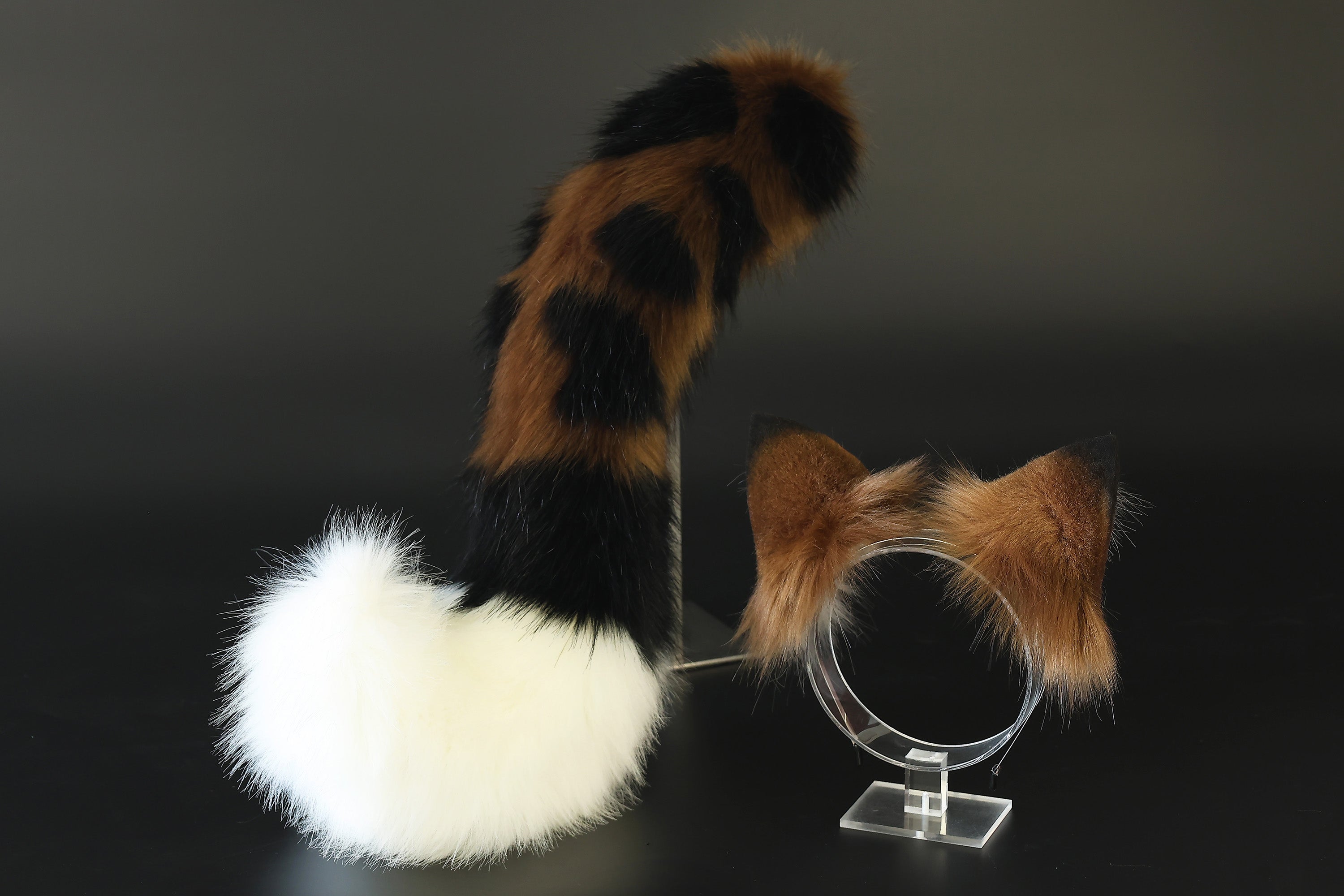 Faux fur ocelot cat ears and tail brown leopard cat tail and ears wildcat  tail and ear therian anime cosplay kitten ear and tail kemonomimi