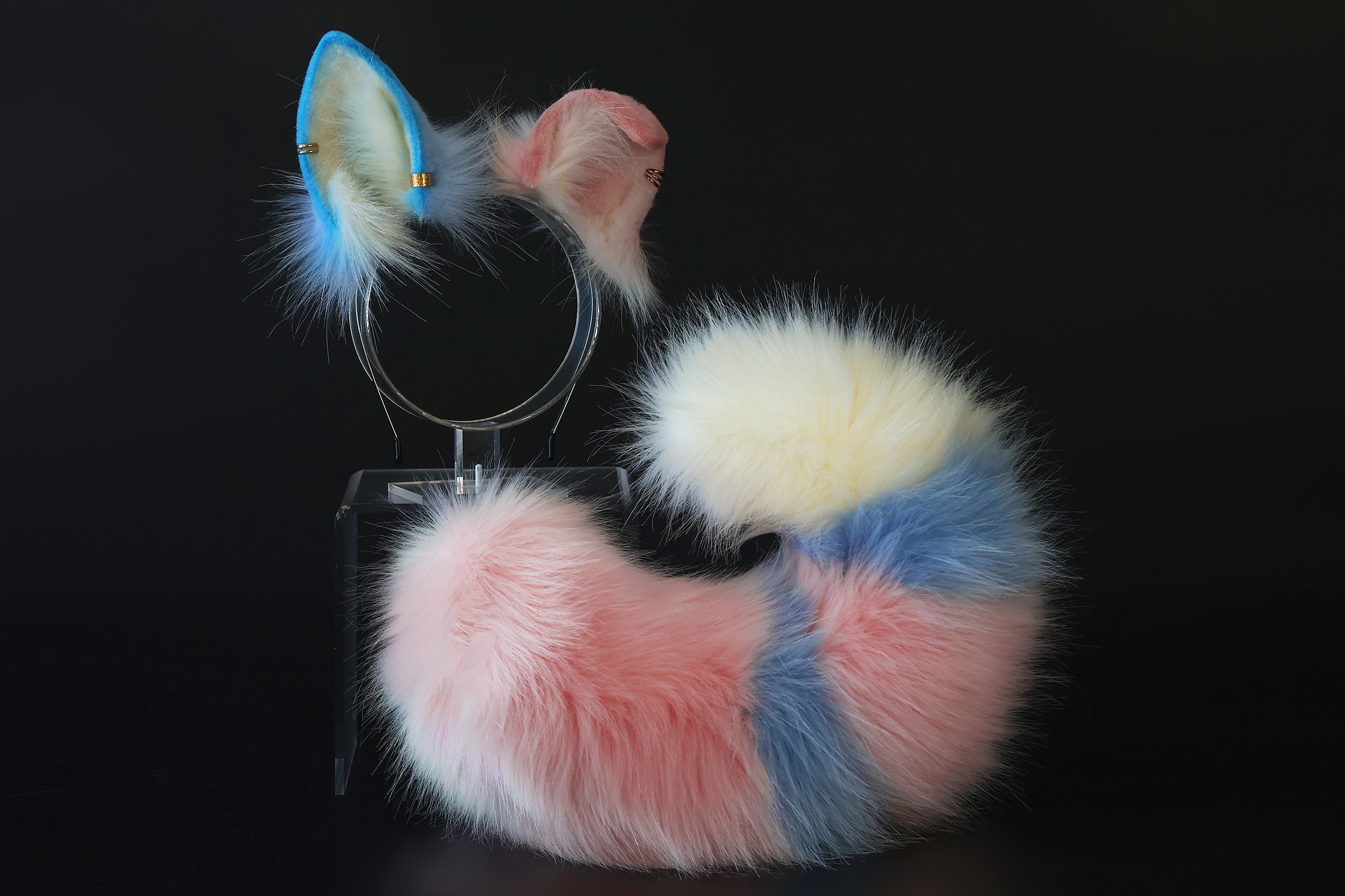 Faux fur pink blue shepherd dog tail and ear shiba Inu dog ear and tail anime cosplay therian puppy ear tail puppy girl kemonomimi puppy play