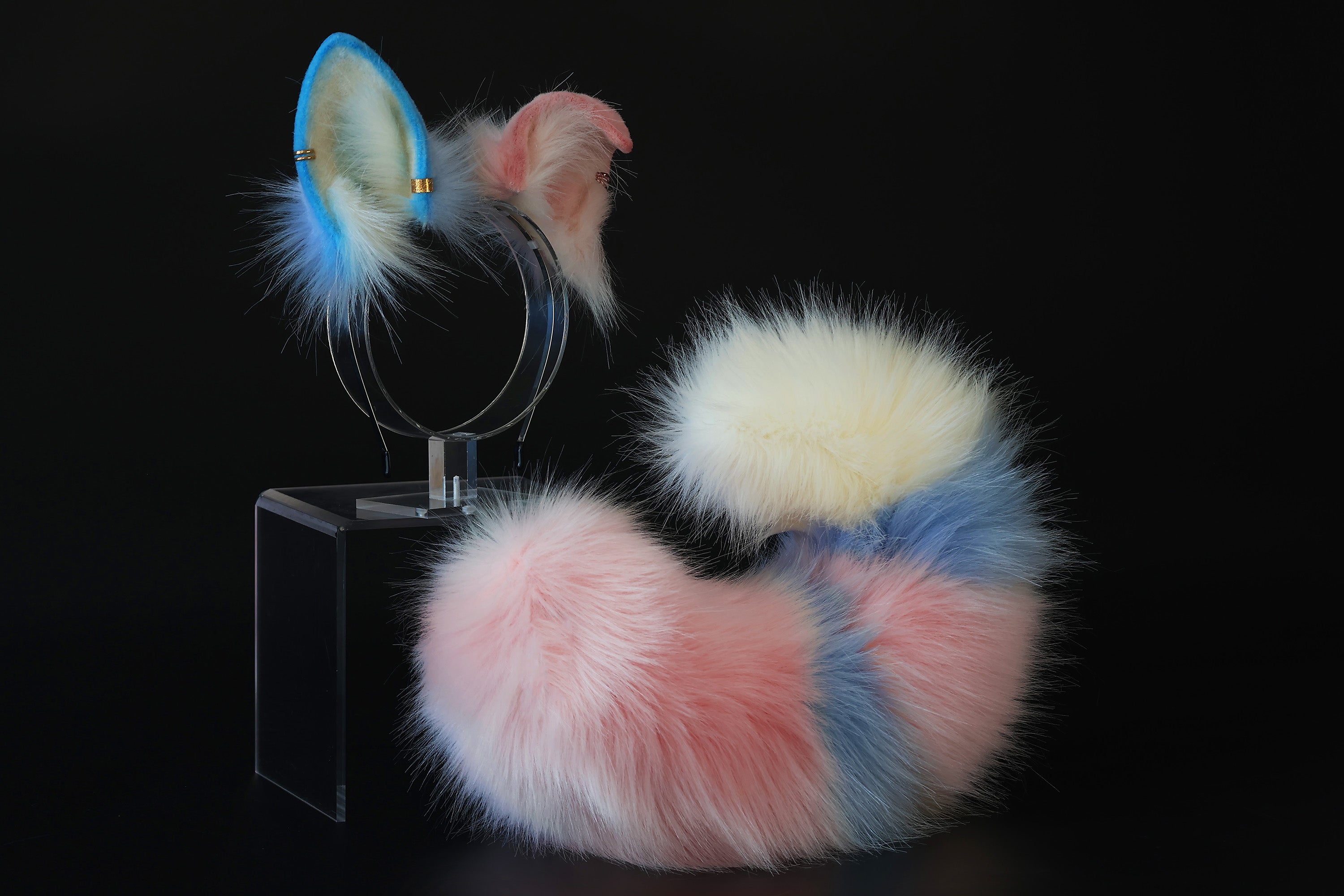 Faux fur pink blue shepherd dog tail and ear shiba Inu dog ear and tail anime cosplay therian puppy ear tail puppy girl kemonomimi puppy play