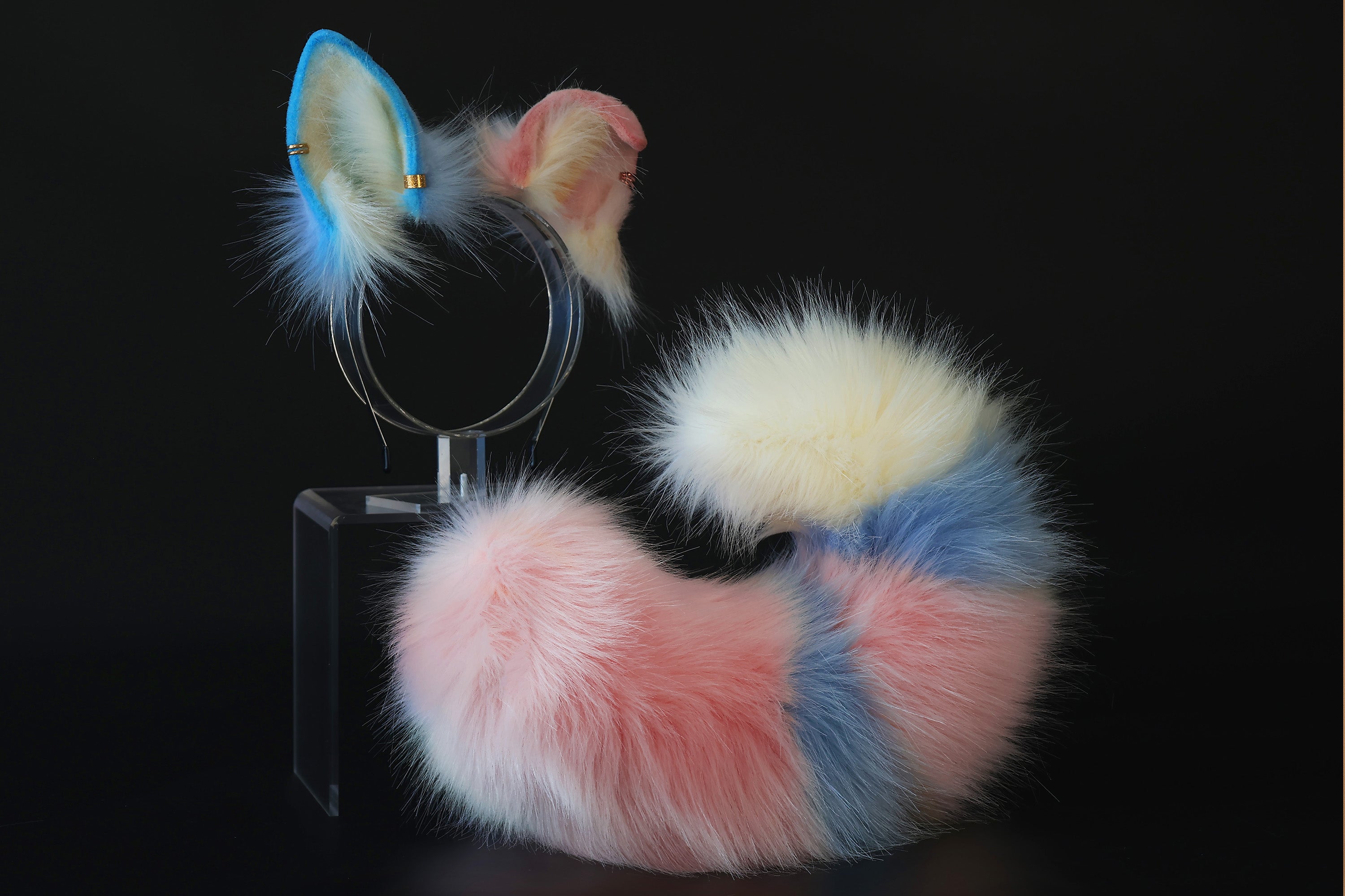 Faux fur pink blue shepherd dog tail and ear shiba Inu dog ear and tail anime cosplay therian puppy ear tail puppy girl kemonomimi puppy play