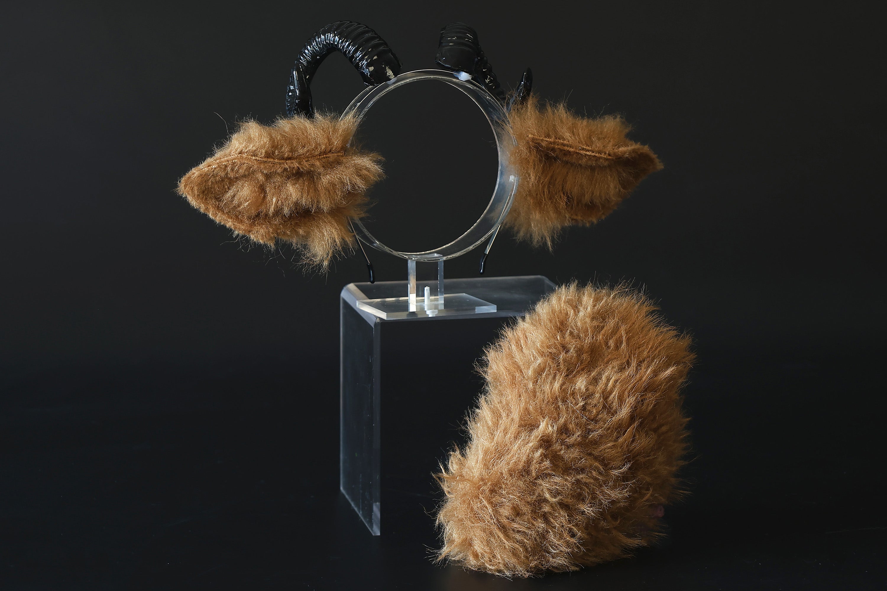 Faux fur sheep costume ears and tail butt plug goat kemonomimi sheep cosplay brown sheep ears with horns therian anime cosplay christmas gift birthday