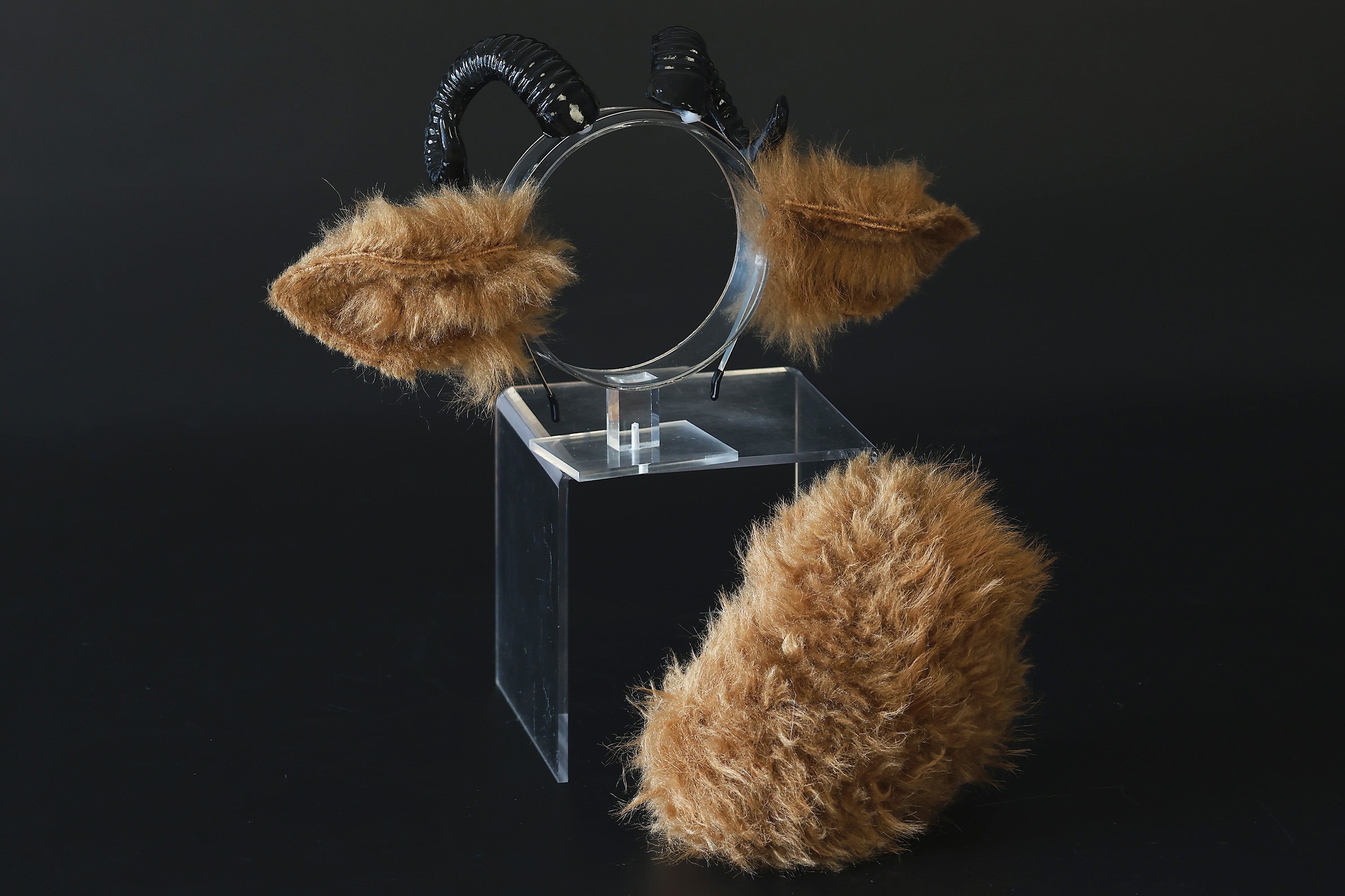 Faux fur sheep costume ears and tail butt plug goat kemonomimi sheep cosplay brown sheep ears with horns therian anime cosplay christmas gift birthday