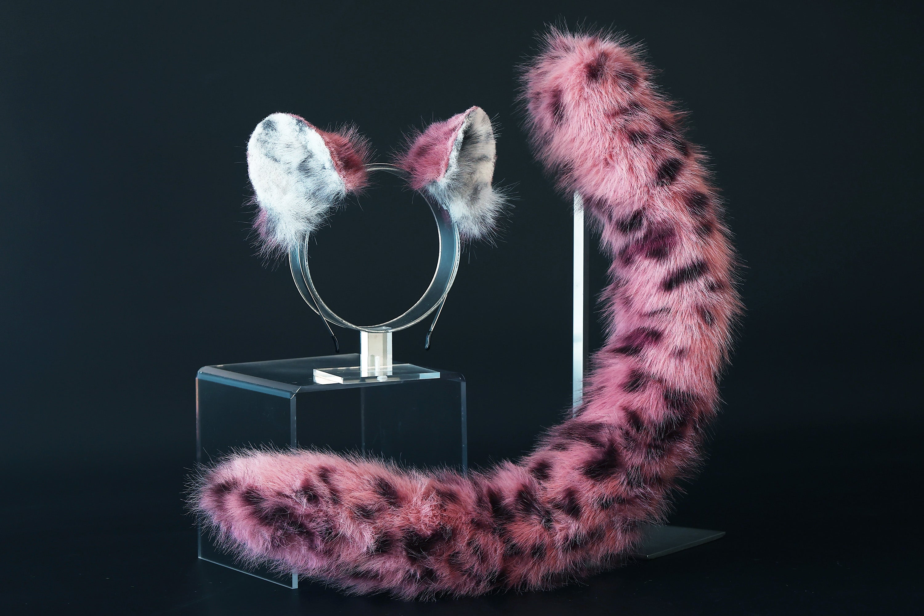 Faux fur snow leopard ear and tail butt plug set role play snow leopard cosplay ear and tail therian spotted leopard kemonomimi christmas gift furry