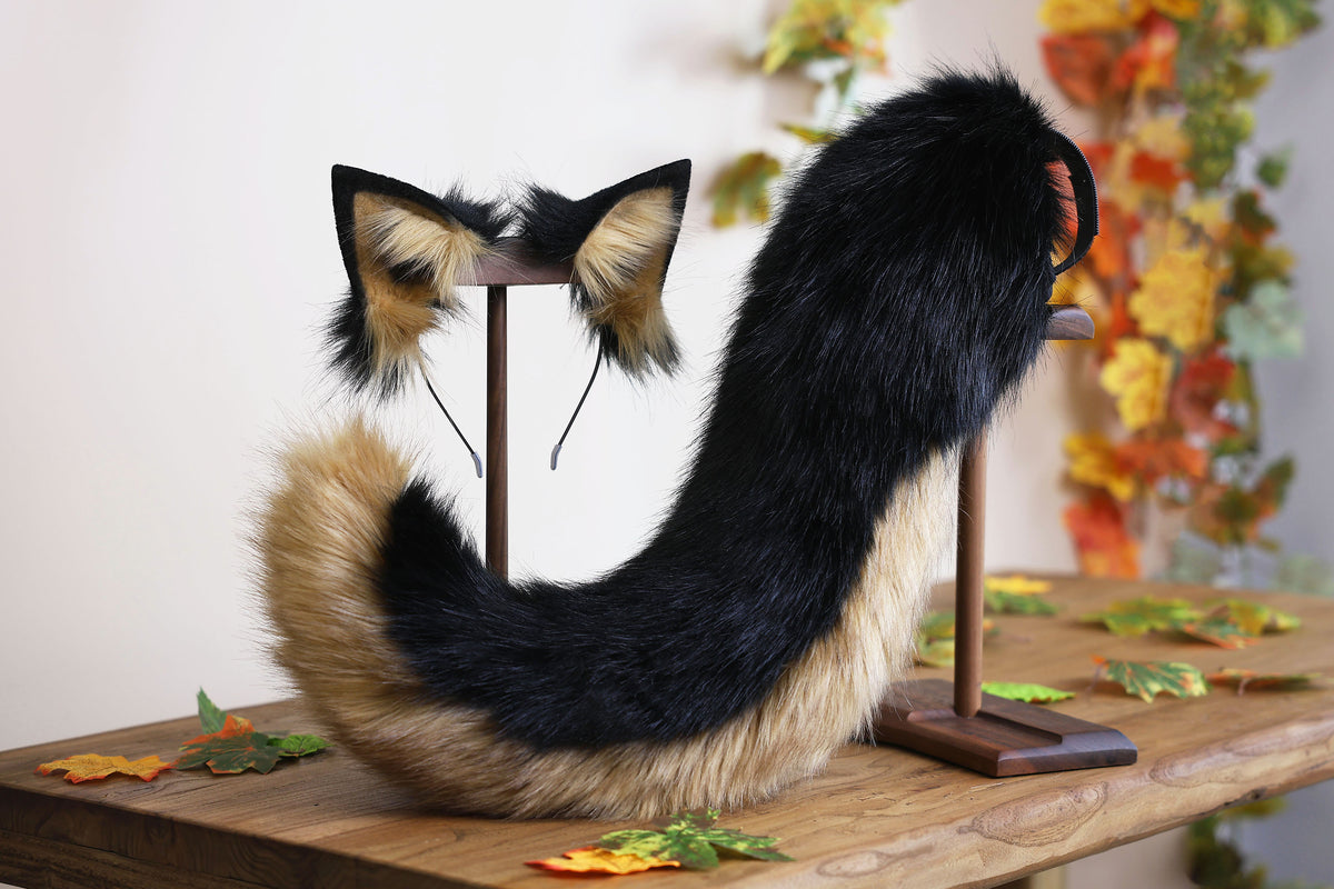 Faux fur german shepherd dog tail sleeve and ears puppy sleeves for hyper motion silicone base super motion tail covers kemonomimi therian