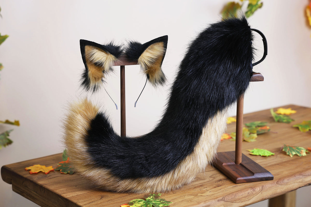 Faux fur german shepherd dog tail sleeve and ears puppy sleeves for hyper motion silicone base super motion tail covers kemonomimi therian