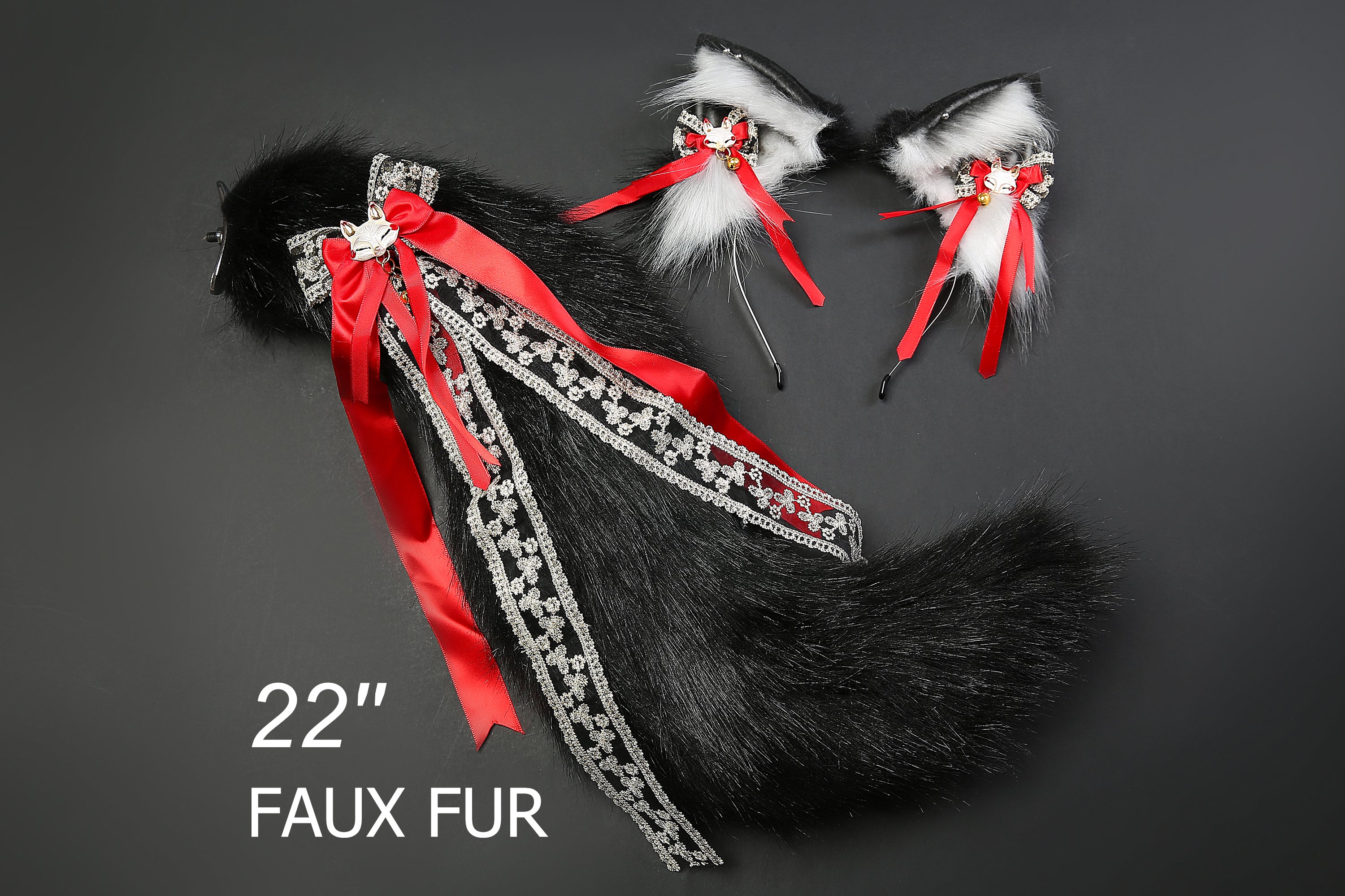 Fox tail plug and ear set faux fur wolf tail plug and ear cat ear and tail plug curved tail and ear set cosplay Christmas gift -mature