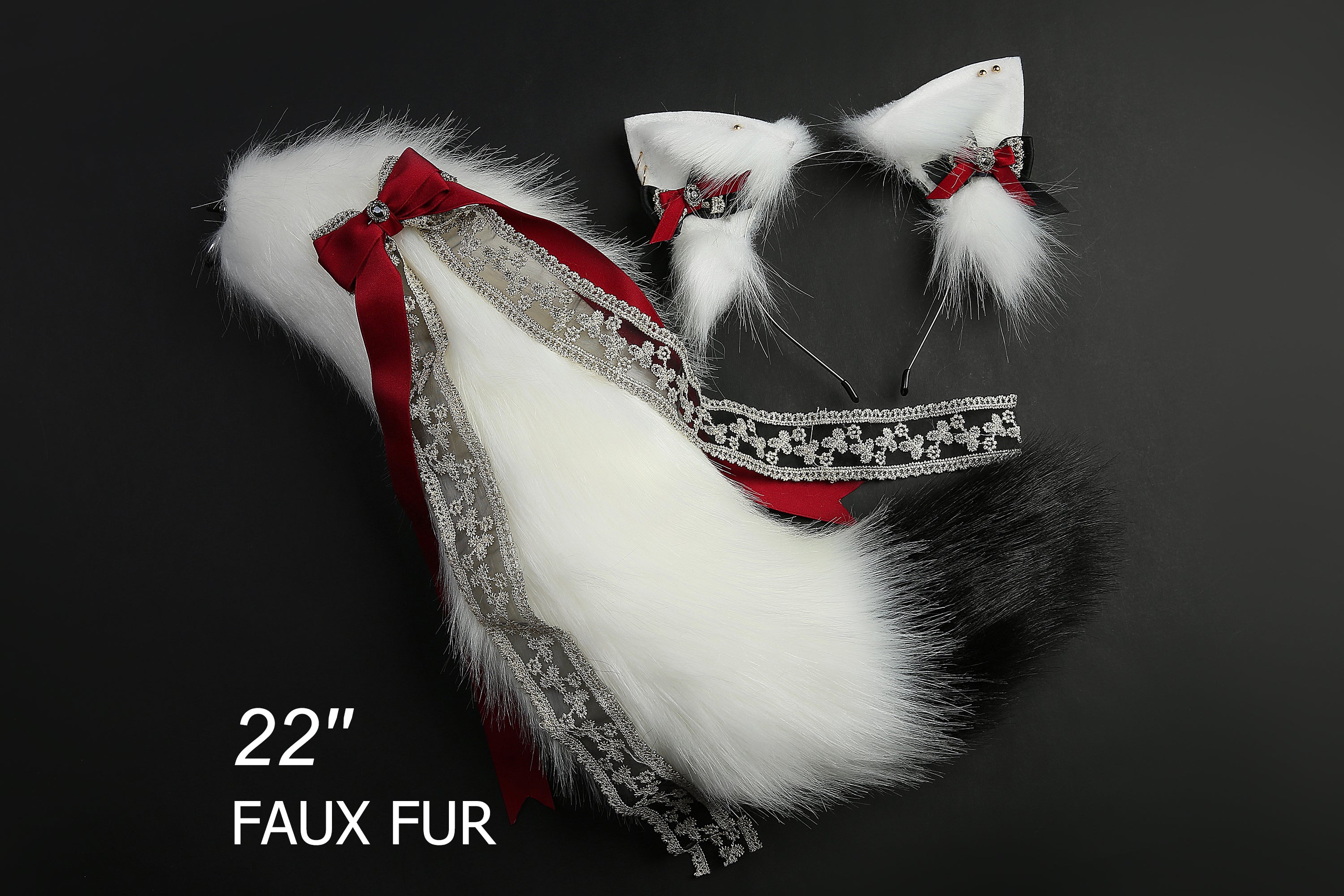 Fox tail plug and ear set faux fur wolf tail plug and ear cat ear and tail plug curved tail and ear set cosplay Christmas gift -mature