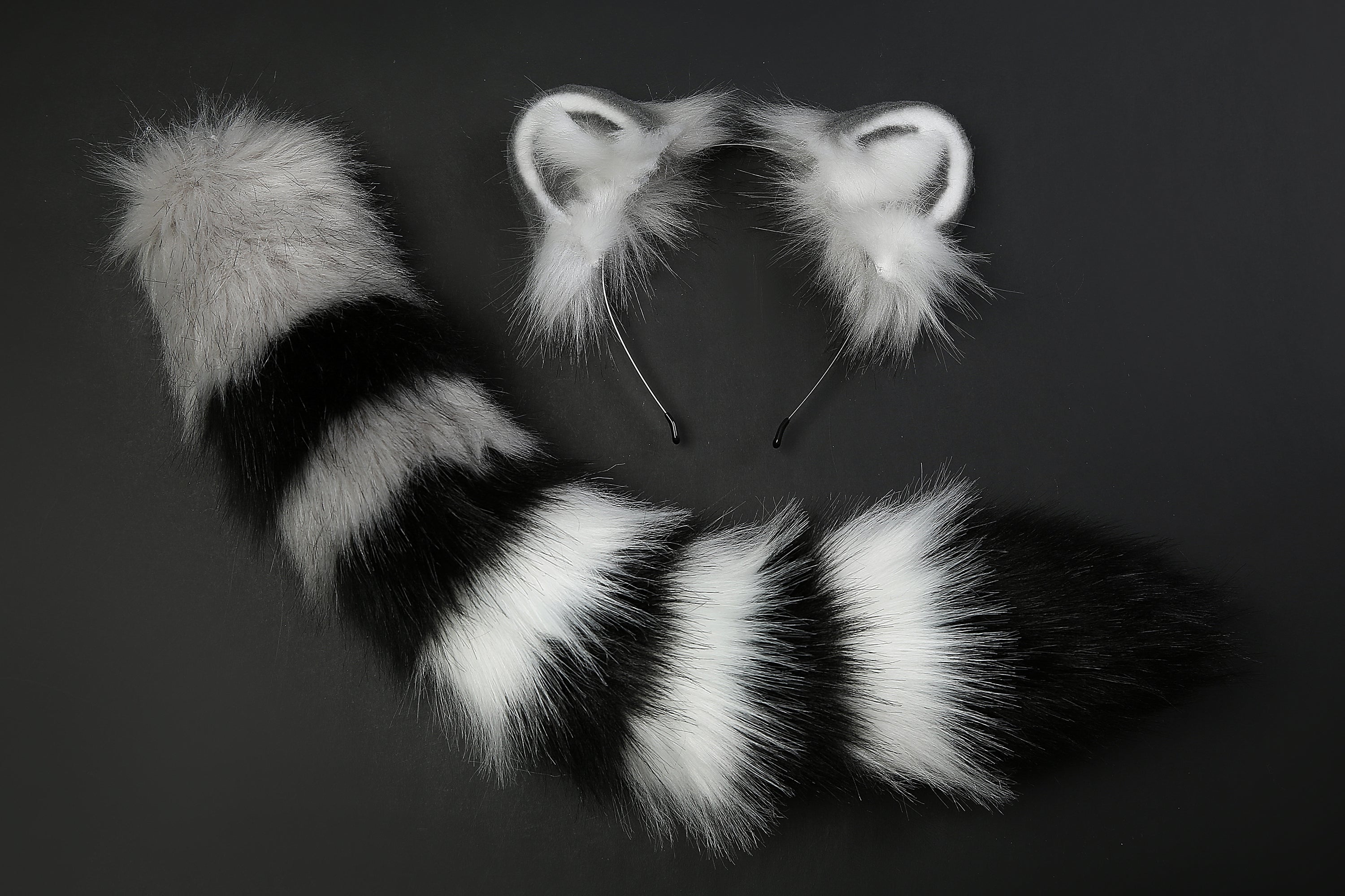 faux fur raccoon ear and tail plug set raccoons ear and tail plug set petplay ear and tail butt plug stripe tail butt plug cosplay mature