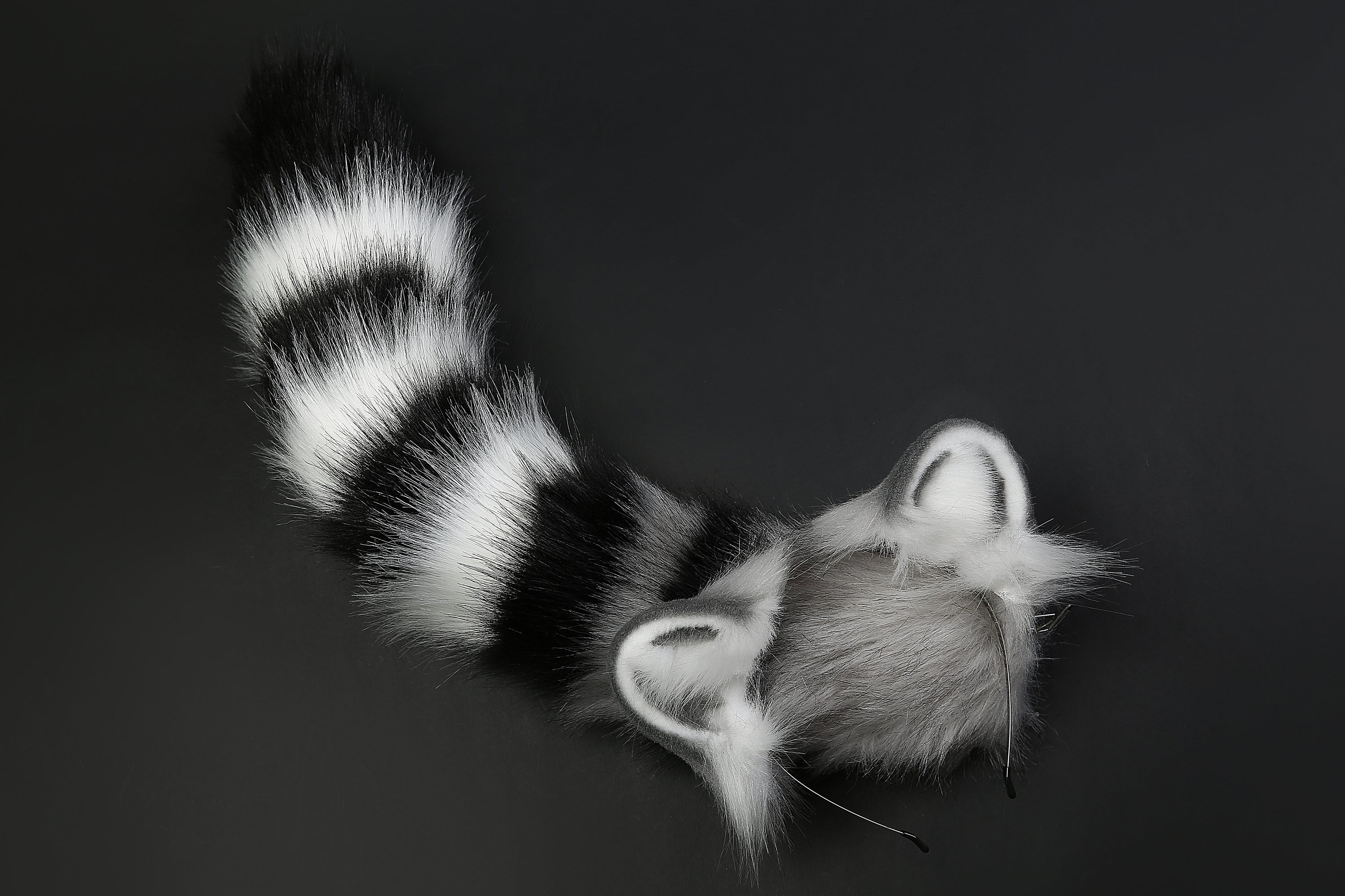 faux fur raccoon ear and tail plug set raccoons ear and tail plug set petplay ear and tail butt plug stripe tail butt plug cosplay mature