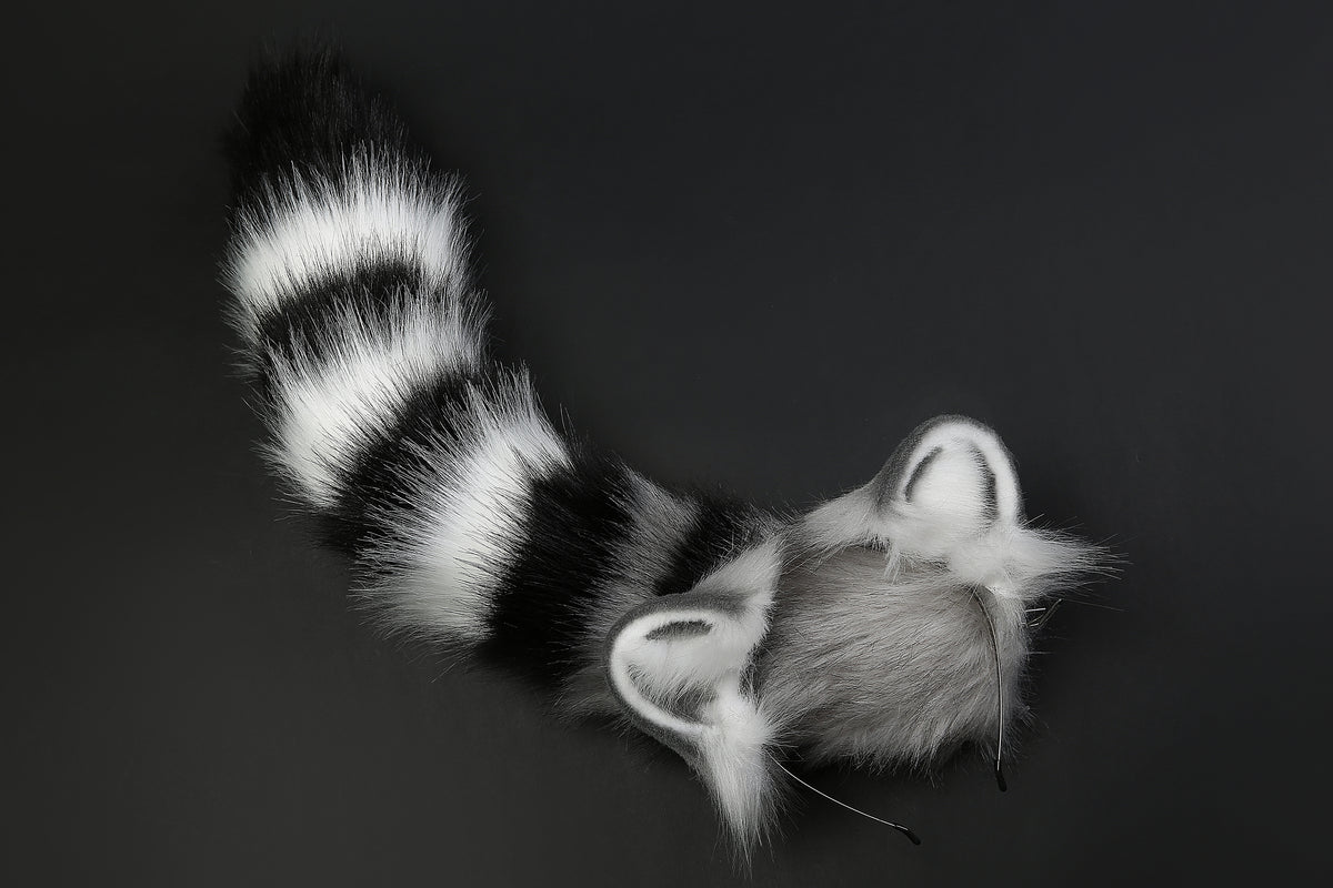 faux fur raccoon ear and tail plug set raccoons ear and tail plug set ...