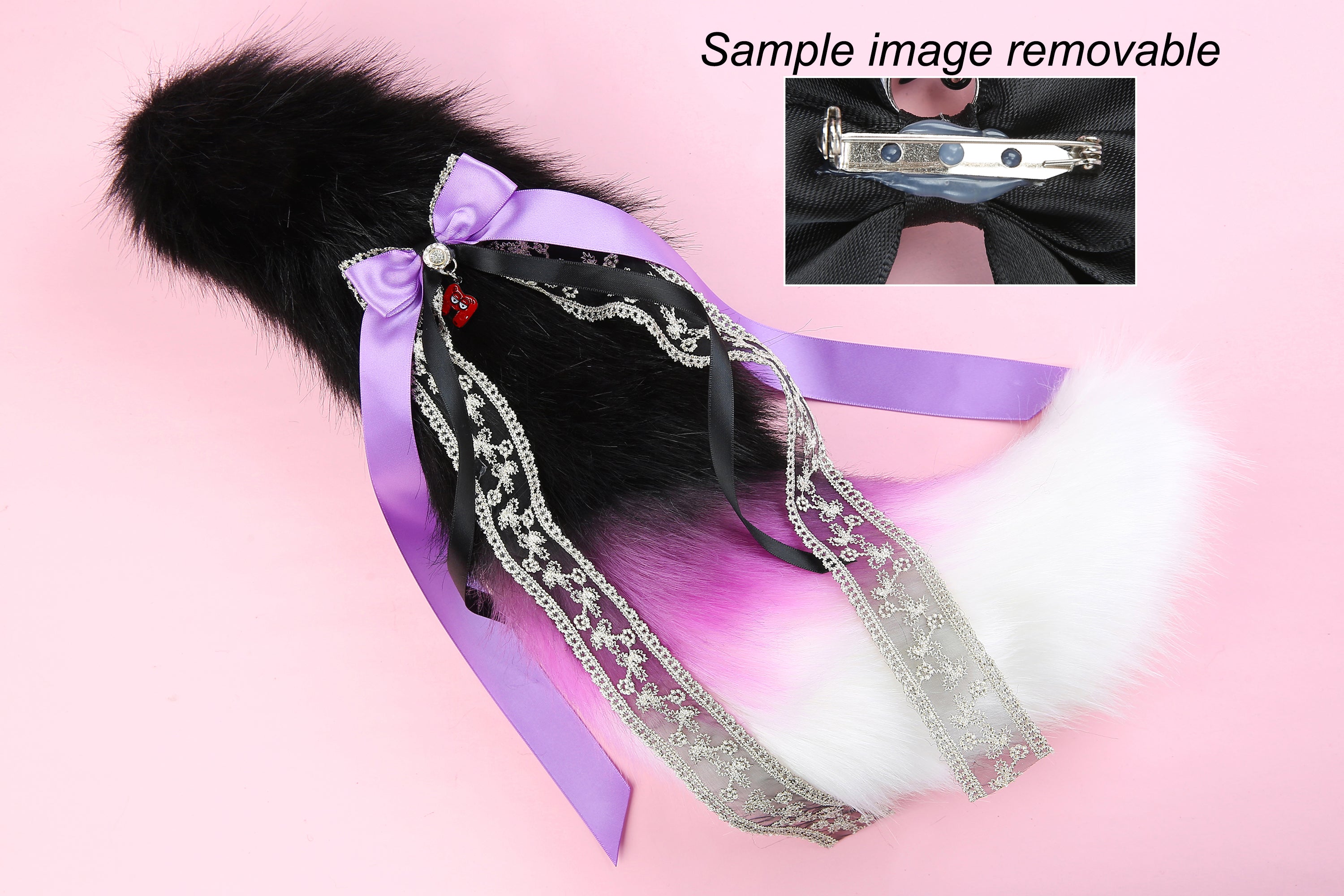 purple black faux fur fox tail plug and ear wolf tail buttplug and ear kitten ear and tail plug set curved tail and ear plug cosplay -mature