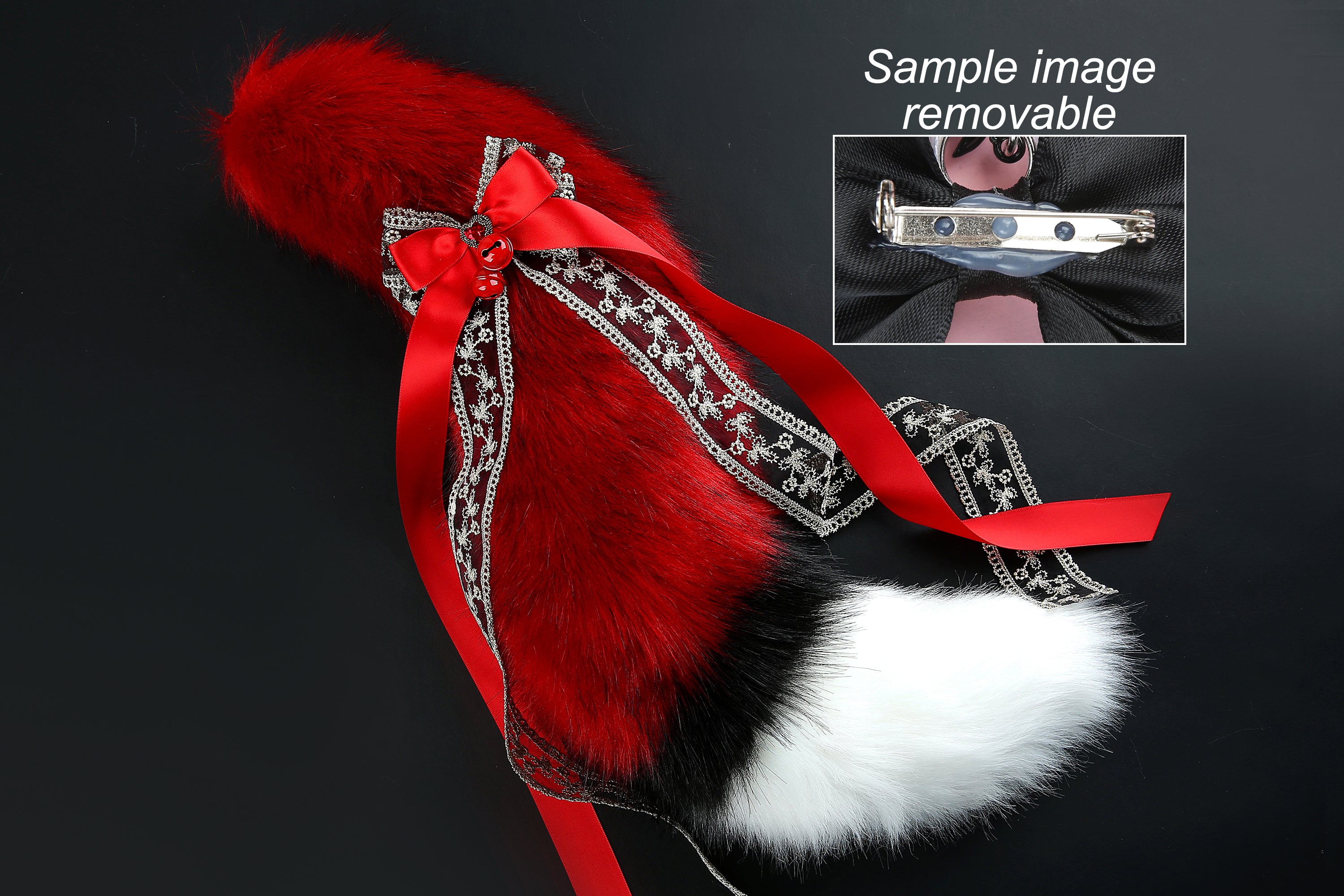 Red faux fur fox tail plug and ear wolf tail buttplug and ear kitten ear and tail plug set curved tail and ear plug cosplay -mature