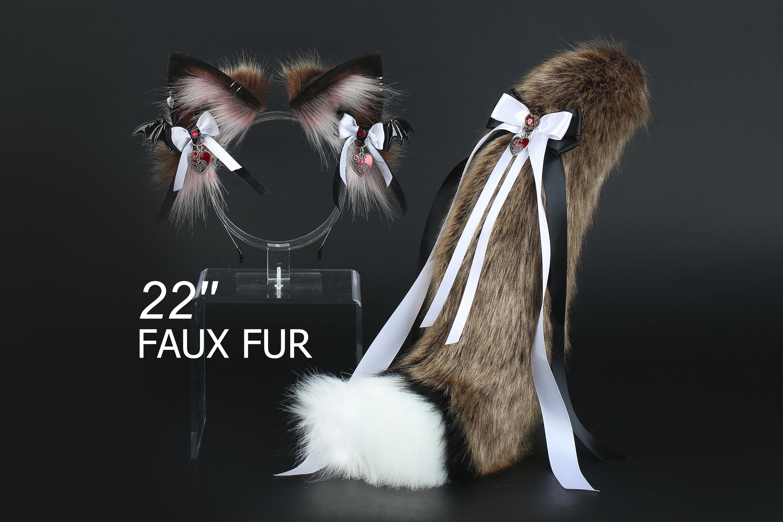 Brown faux fur fox tail plug and ear wolf tail buttplug and ear kitten ear and tail plug set curved tail and ear plug cosplay -mature